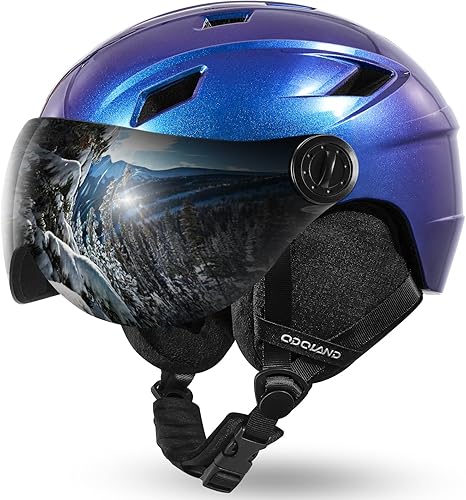 Odoland Ski Helmet with 2-in-1 Visor Goggles, Light Weight Snowboard Helmet for Men Women, Snow Sport Helmets for Skiing, Skating, Snowboarding,Starry Blue,L