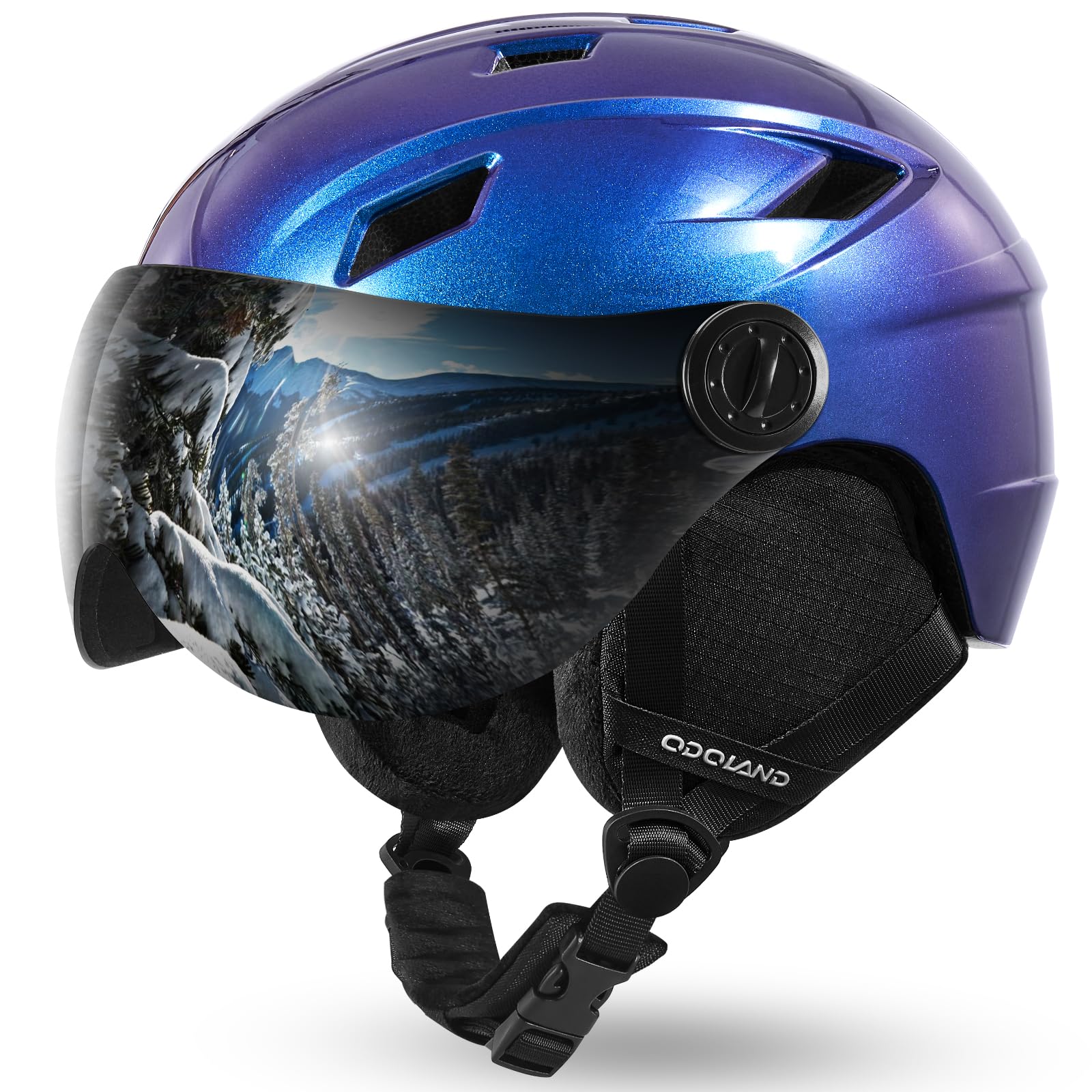 Odoland Casco da Sci Integrale con Visiera, Casco Sportivo per Uomo e Donne, Casco da Snowboard con Maschera UV 400 Proteczione e Antivento, Casco per Sport Invernali