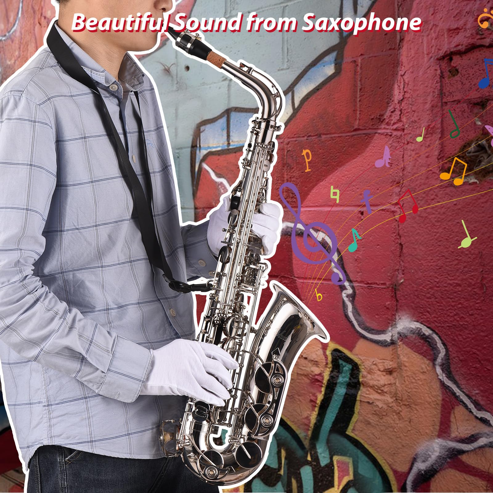 Btuty Eb Sassofono Alto Ottone E Flat Sax 802 Tipo Chiave Strumento a Vento in Legno Zeppe chiavi sax Sax Key Props per Alto con Barra di Pulizia Guanti in Tessuto Cinghia Imbottita