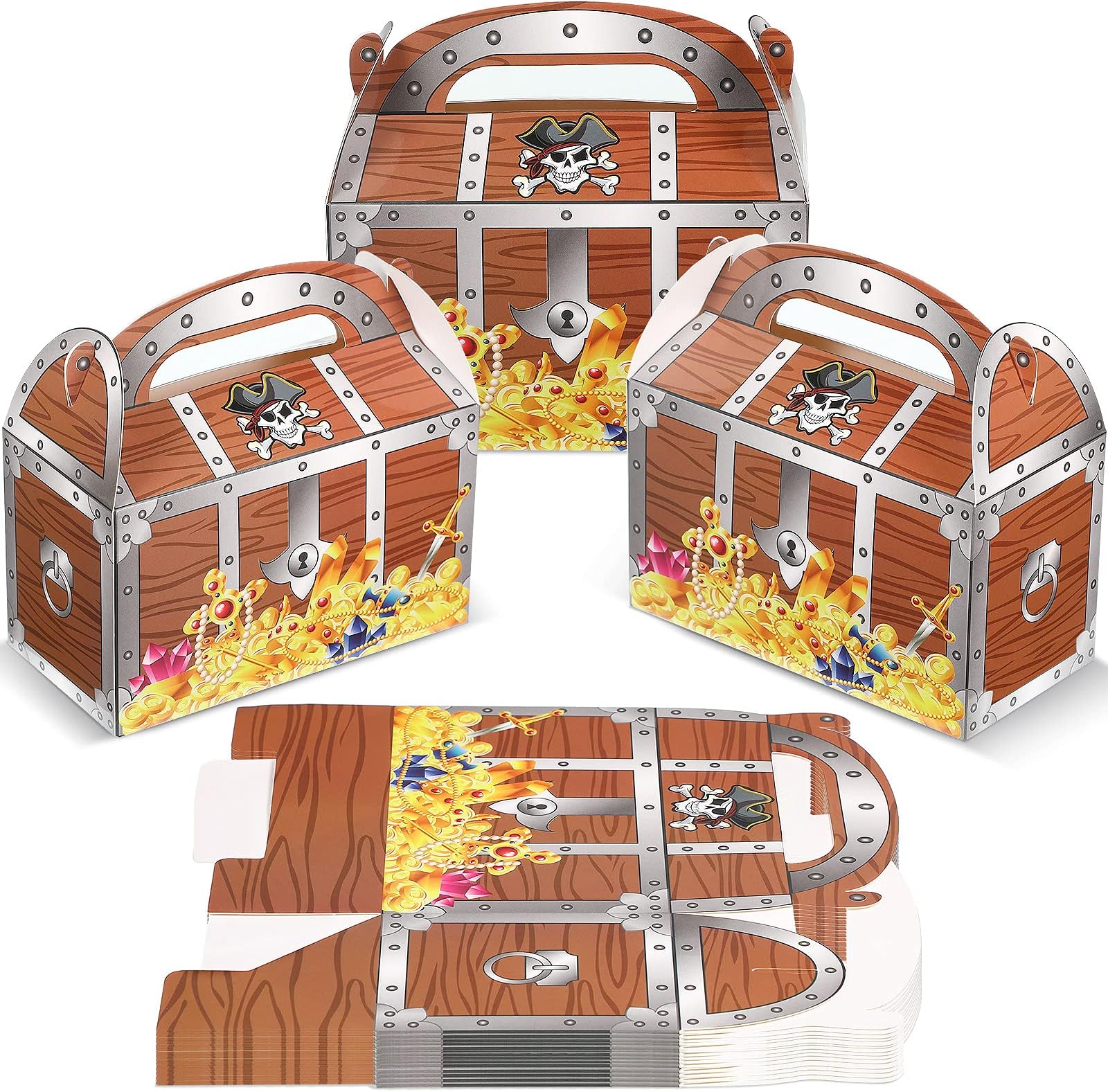Censen 20 Pieces Pirate Treasure Treat Paper Chest Decoration Party Favor Goodie Box Candy Decoration Box for Halloween Performance Play Theater Costume Party Supplies