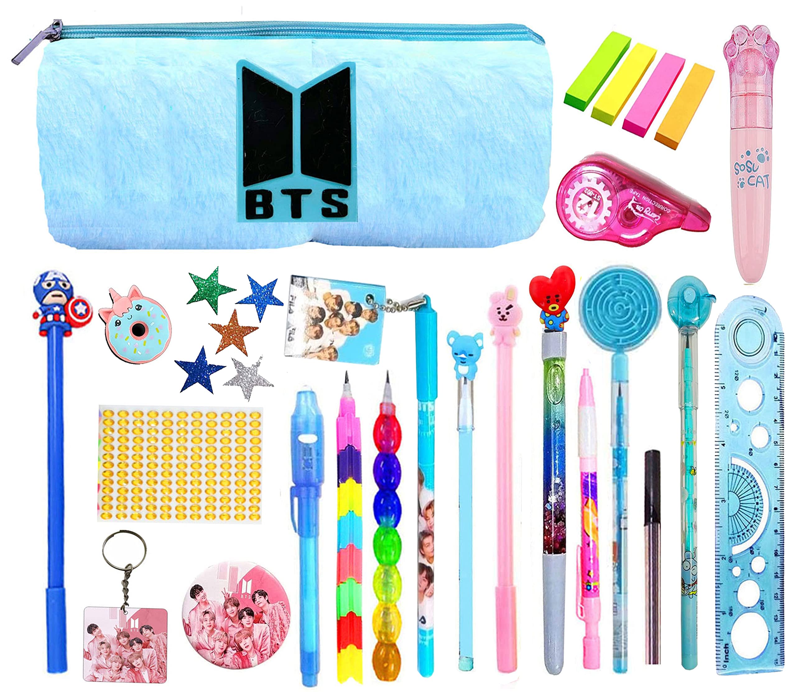 KOBBET® 22pcs BTS Stationery Return Gift Set for Girls, BTS Fur Pouch with All BTS pen Pencil Eraser Highlighter Jumbo Pack Stationery Set for Girls Party Favor Return Gift Set for Kids Blue Fur Pouch (B0C5J3C7P7) Amazon Price History, Amazon Price Tracker