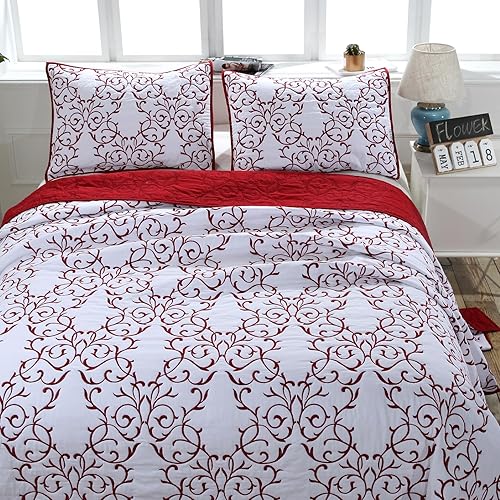 Miniatura 2 de BQF Colchas bordadas azules de 3 piezas, tamaño Queen, 1 edredón y 2 fundas de almohada, juego de ropa de cama de algodón tamaño Queen, colchas de