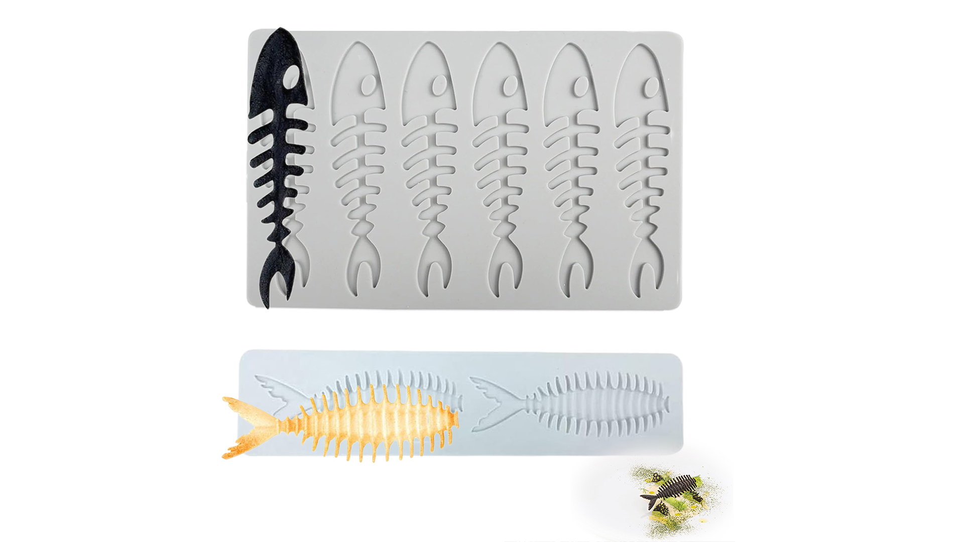 Moule En Silicone Pour Dentelle De Gâteau - 6 Motifs Arêtes De Poisson - 16.5x10.9 Cm - Gris Foncé