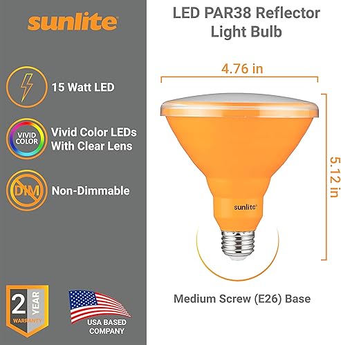 Miniatura 2 de Sunlite 81479 Bombilla LED empotrable PAR38 de color, 15 vatios (equivalente a 75 W), base mediana (E26), reflector, certificación ETL, ámbar, 1