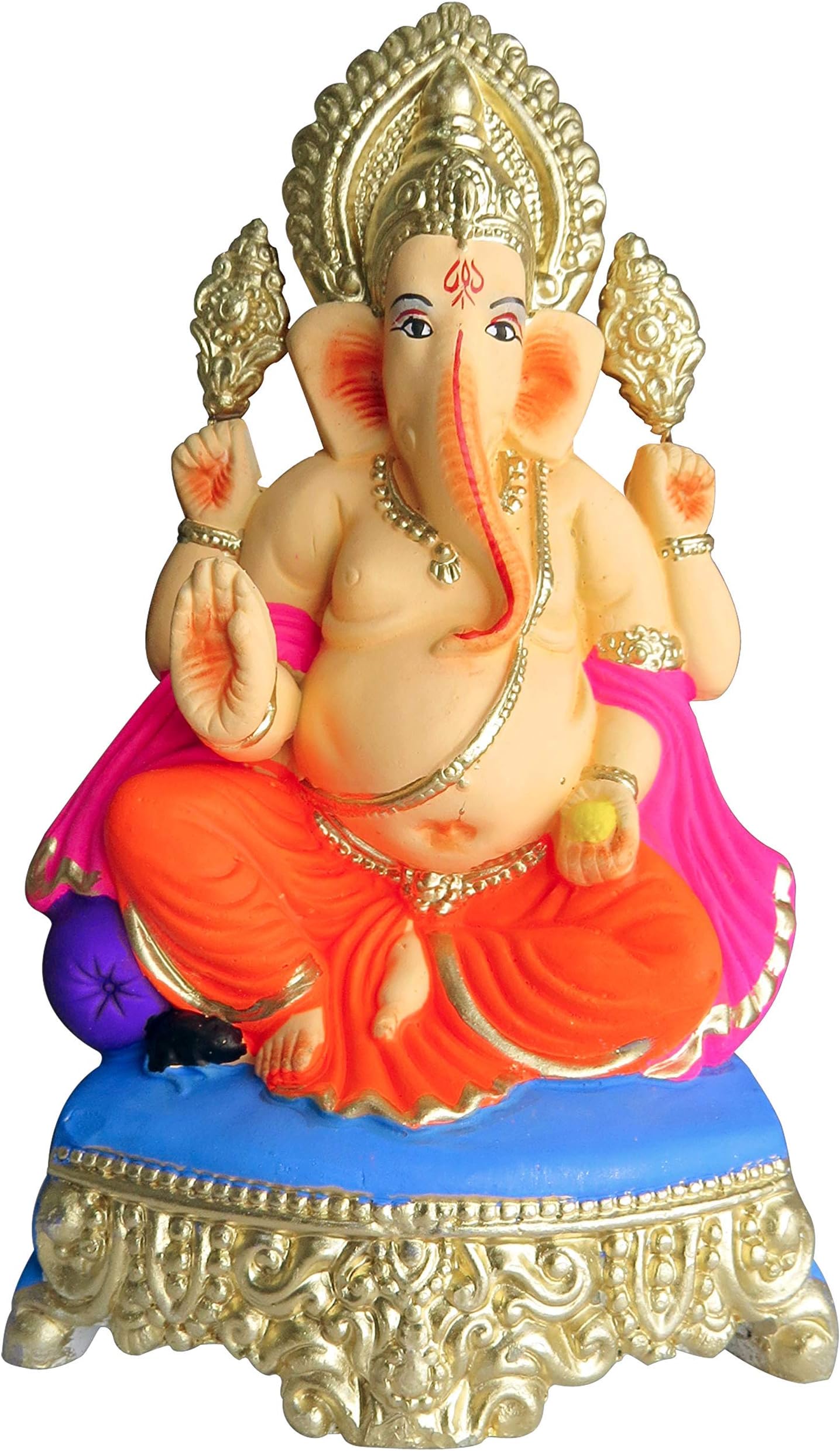 Kronomus Eco Friendly Clay Ganesha Idol Statue Sculpture, Figurine Water Soluble Handmade Suitable for Ganesh Visarjan, Gifting, Showpieces and Home Decor (Multicolour, 9 inches)