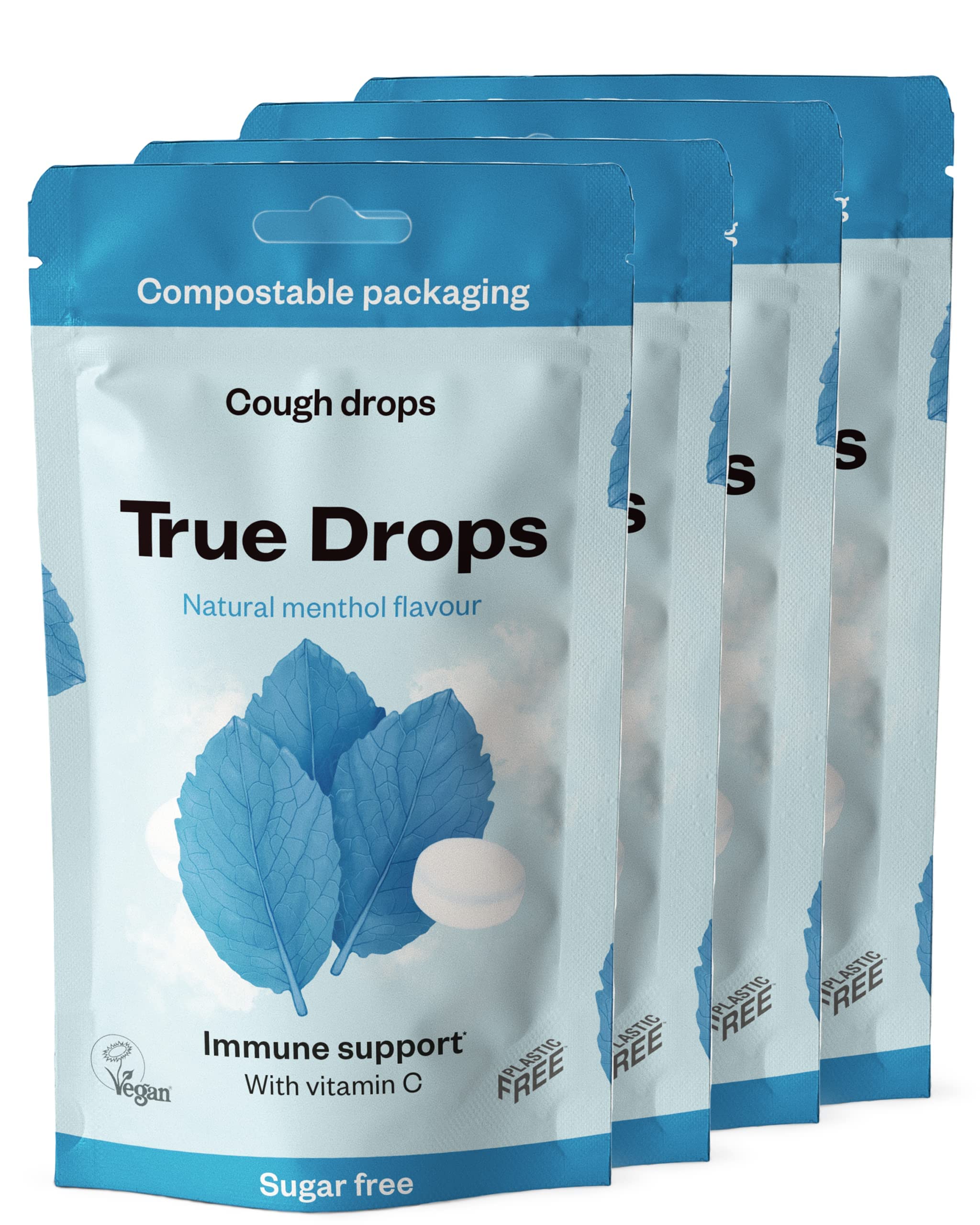 True Drops Menthol Lozenges with  C (4-Pack) - Deliciously Refreshing Lozenges for Adults - Tasty Sugar Free  Drops - Natural Vegan Friendly Menthol Sweets