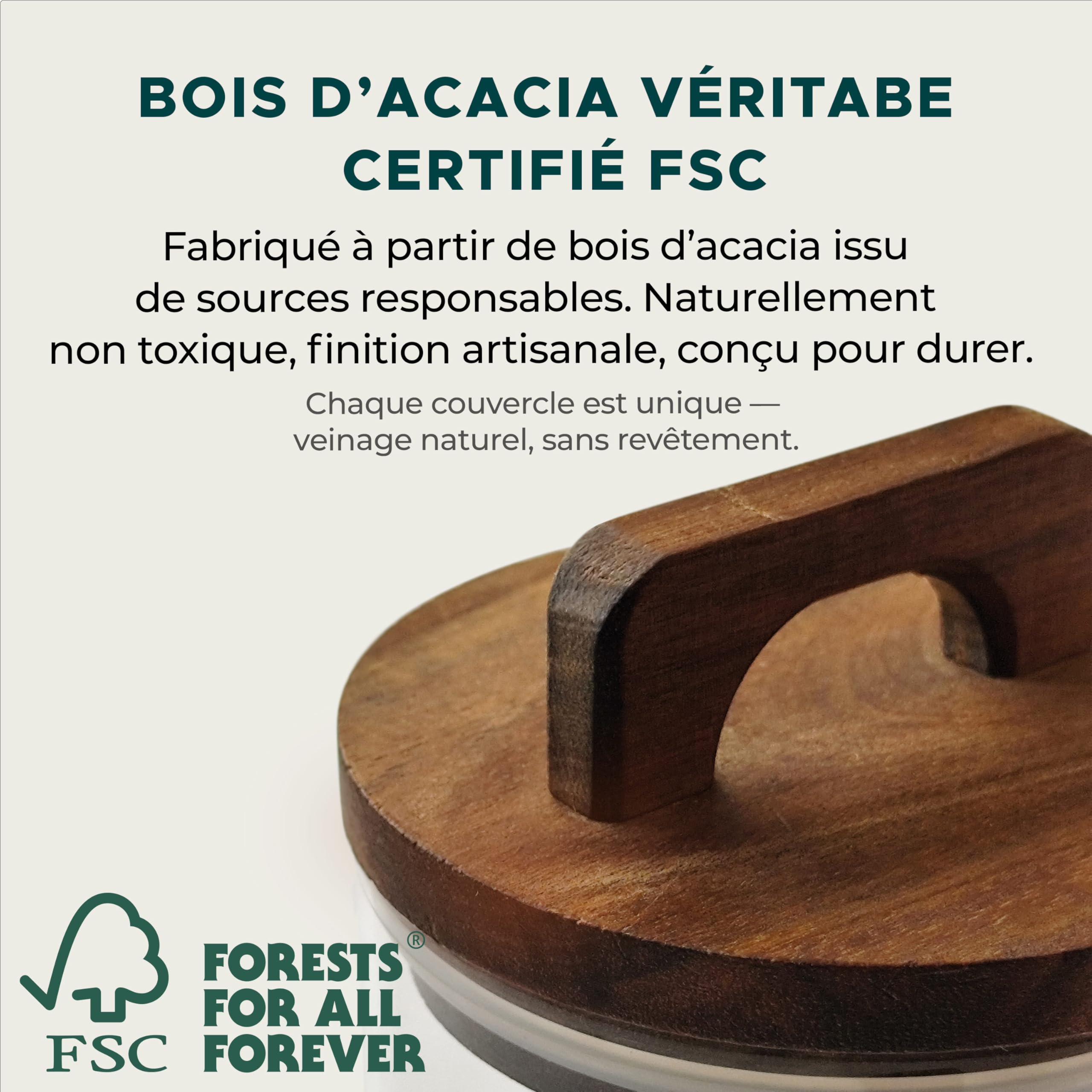 Glass Storage Containers, 4-Pack, 1.2L | Avec couvercles en bois d’acacia, idéales pour céréales, farine, riz, café et fruits secs, tout en gardant la fraîcheur