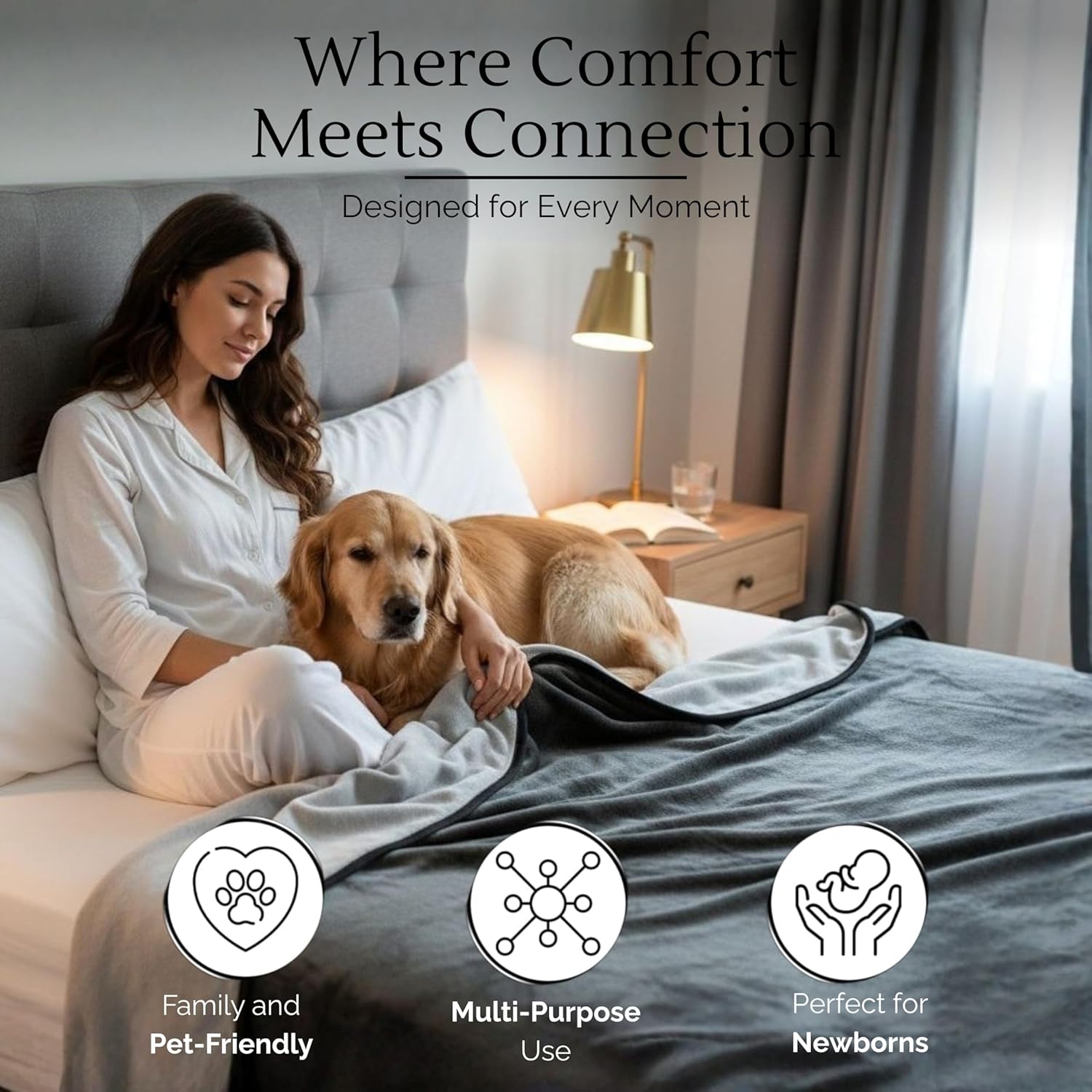 Waterproof Blanket for Bed Intimacy (82"x 82" King Size) Reversible Plush Fleece, Love Blanket, Moisture Absorbent TPU Layer Stain Proof Couch Bed Mattress Water Proof Cover Light/Gray - Image 5