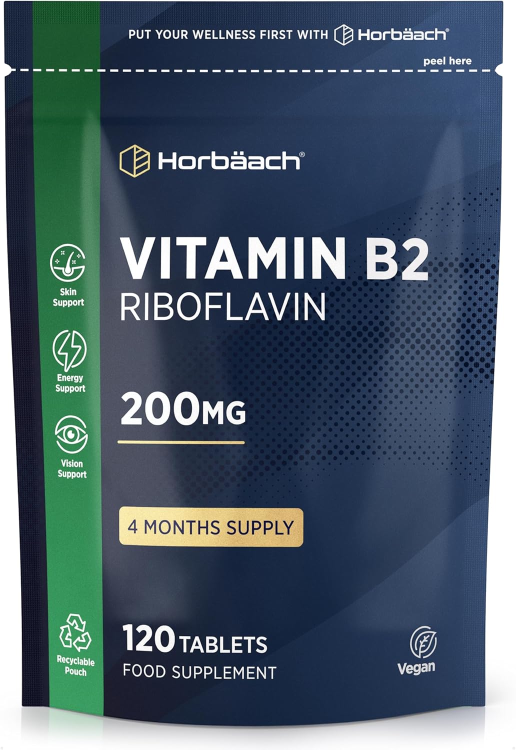 Vitamin B2 Riboflavin 200mg | 120 Vegan Tablets (4 Months Supply) | High Strength Supplement | No Artificial Preservatives | by Horbaach