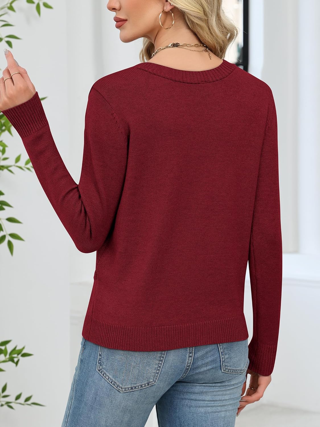 softome Womens Casual Long Sleeve Wrap Fall Sweaters Tops V Neck Solid Color Oversized Pullover Loose Fit Jumper - Image 2