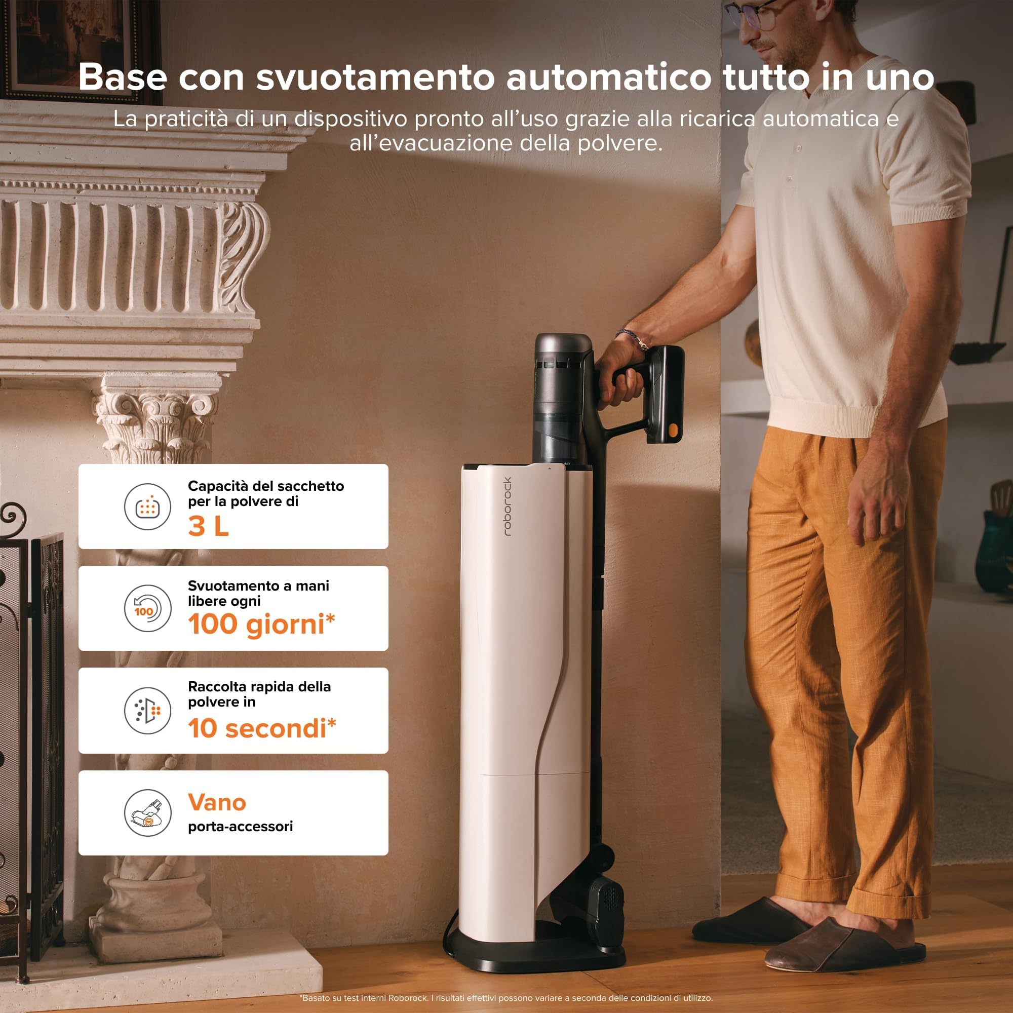 roborock H60 Hub Ultra Aspirapolvere Senza Fili con Base Auto-Svuotante, 210 AW Aspirazione Potente, 90 min, Luci LED 140°, Spazzola Anti-Groviglio Multisuperficie, per Peli di Animali, Tappeti