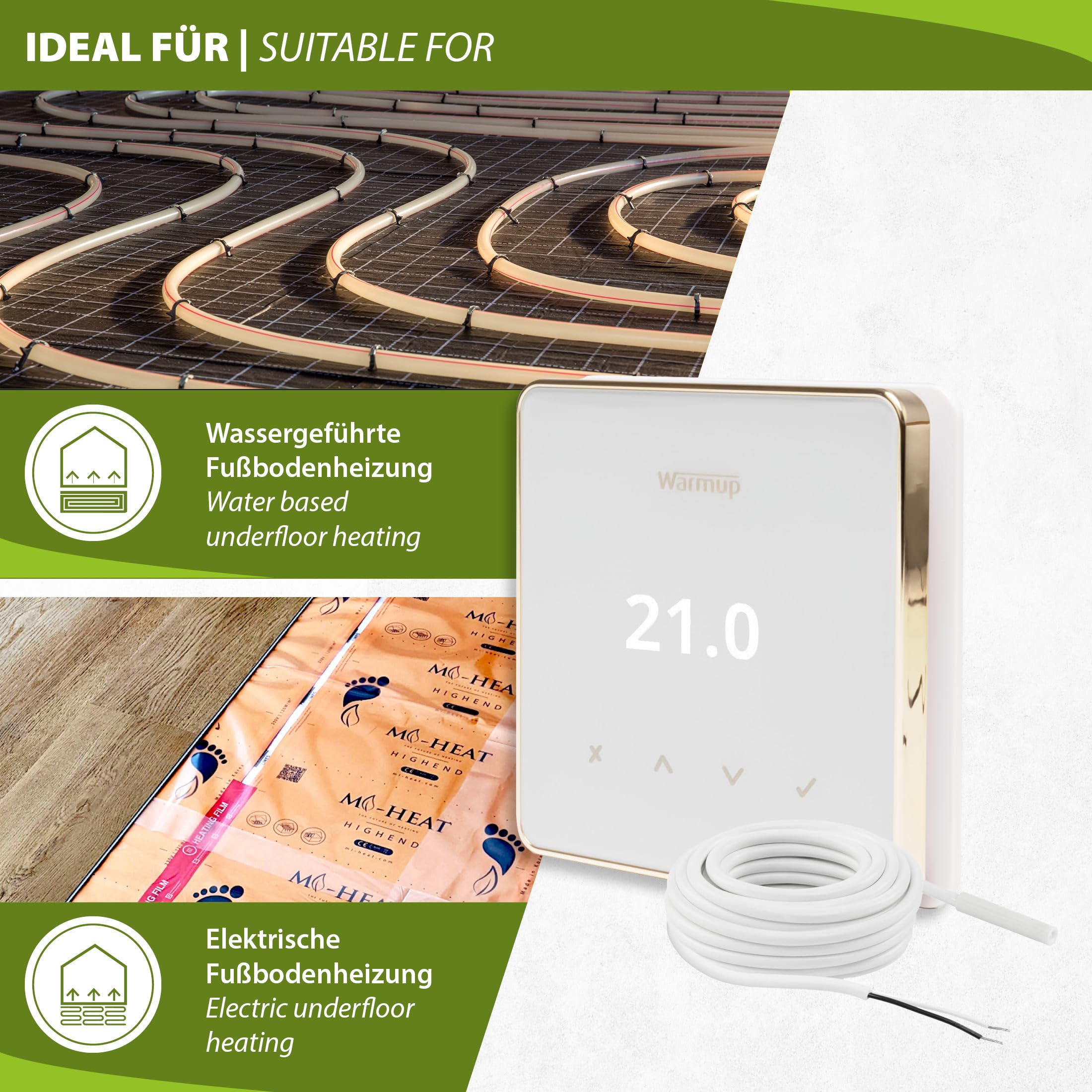 Warmup Element Smart WiFi Thermostat pour Chauffage au Sol et Électrique, Blanc
