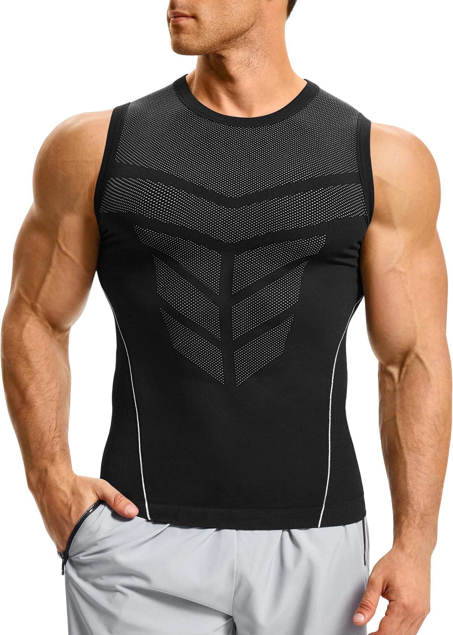 Gotoly Débardeur de Compression Homme sans Manche Maillot de Corps Gaine Ventre Plat Amincissant Gilet Gainant Shirt sous-vêtements Musculation Sport Top Minceur Body Shaper