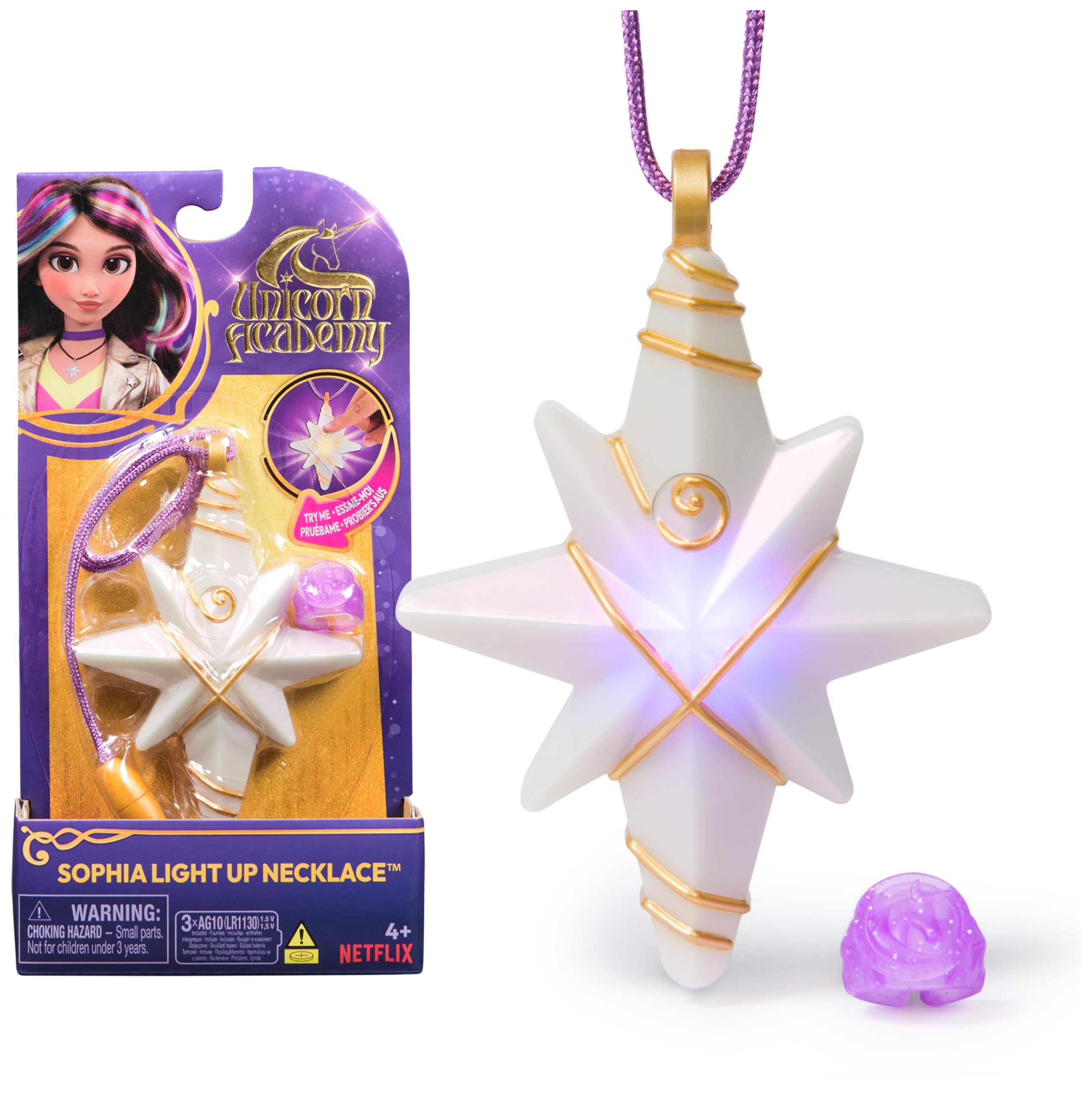 Unicorn Academy Schmuckset - Sophias Kette mit magischen Lichteffekten und Ring, passend zur beliebten Netflix-Serie, für Kinder ab 4 Jahren, Weiß