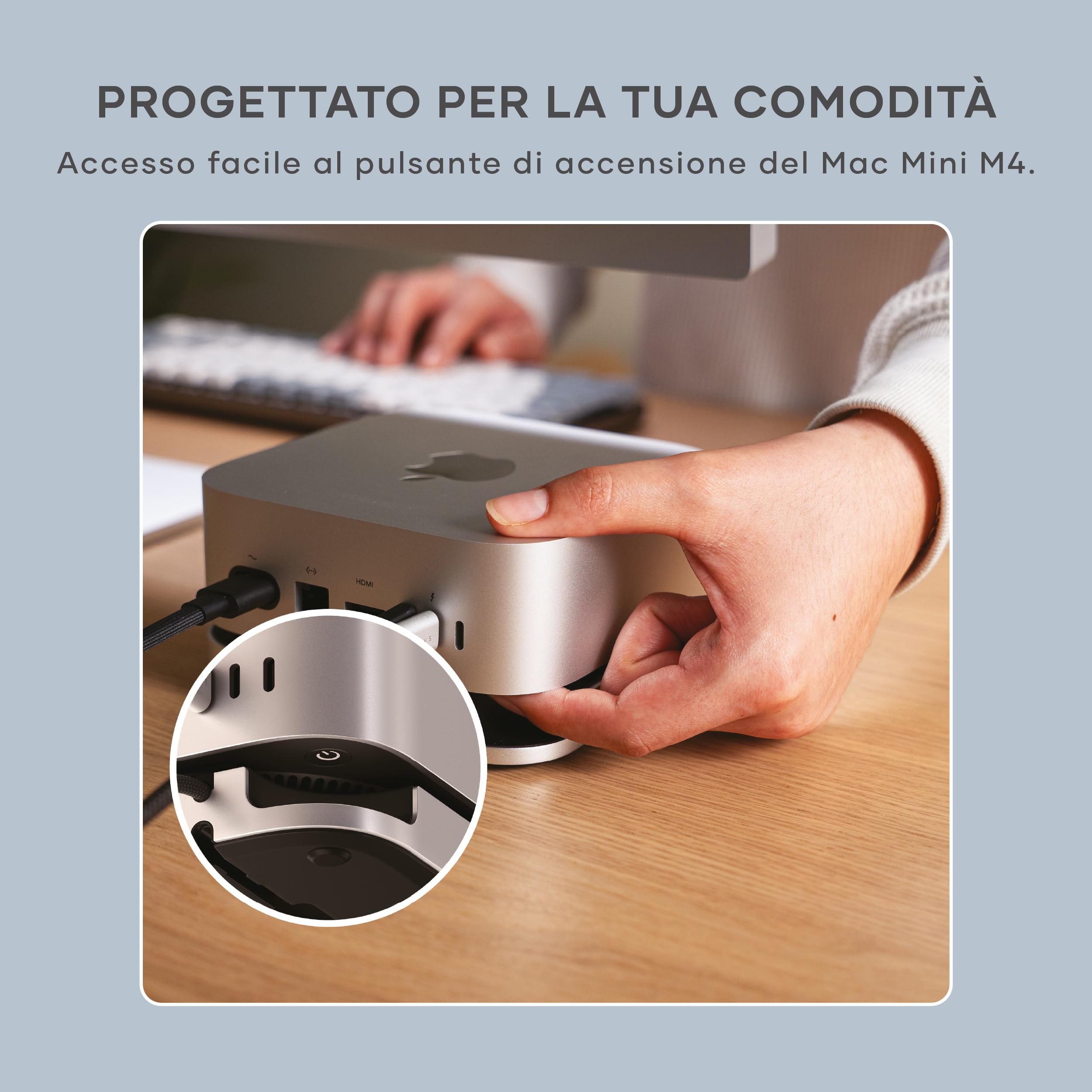 SATECHI Mac Mini M4 Hub & Supporto con SSD NVMe 10Gbps | Per Mac Mini M4 e M4 Pro, ventilazione ottimizzata, 2x USB-A 10Gbps, 1x a 480Mbps, lettore SD, cavo host USB-C integrato