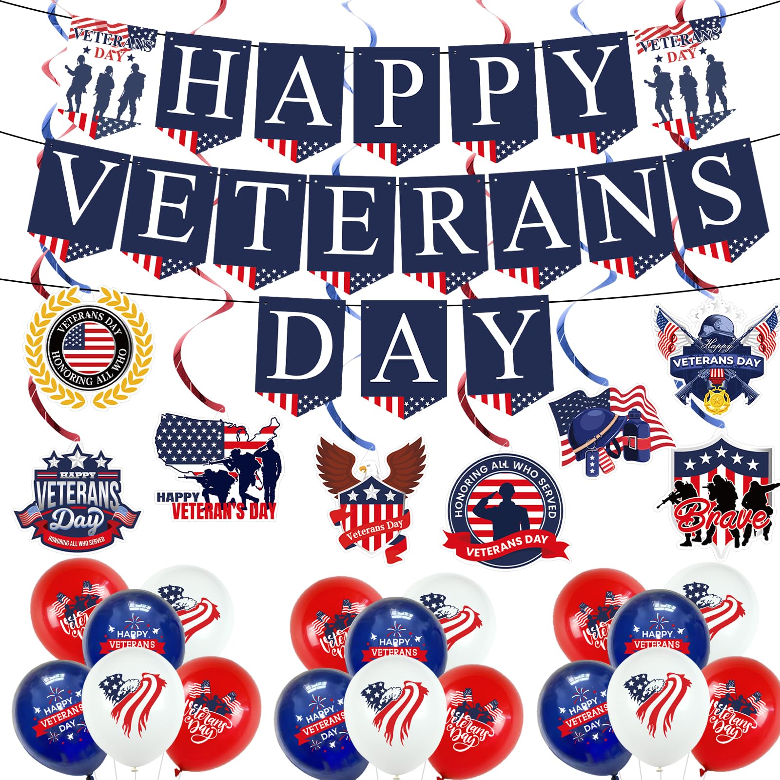 Veterans Day Party Decorations- Thank You Veterans Banner Veterans Day Racing Hanging Swirls for Run for Veterans Police Military Army Memorial Day Veterans Day Party Decorations