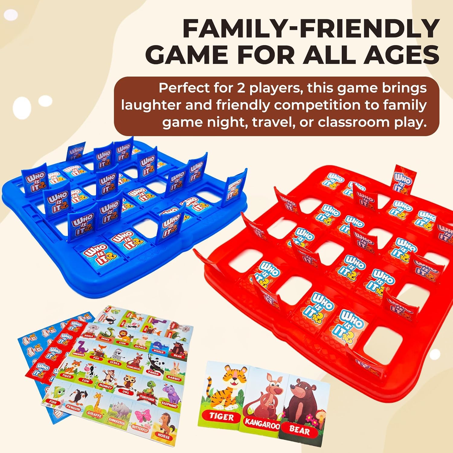 FCXVXCL Who is It Kids Games Who Is Game? Animal Guessing Board Educational Entertainment Toy Easy to Set Up 2 Players Gifts for Friends Ideal for Family Nights Parties - Image 2