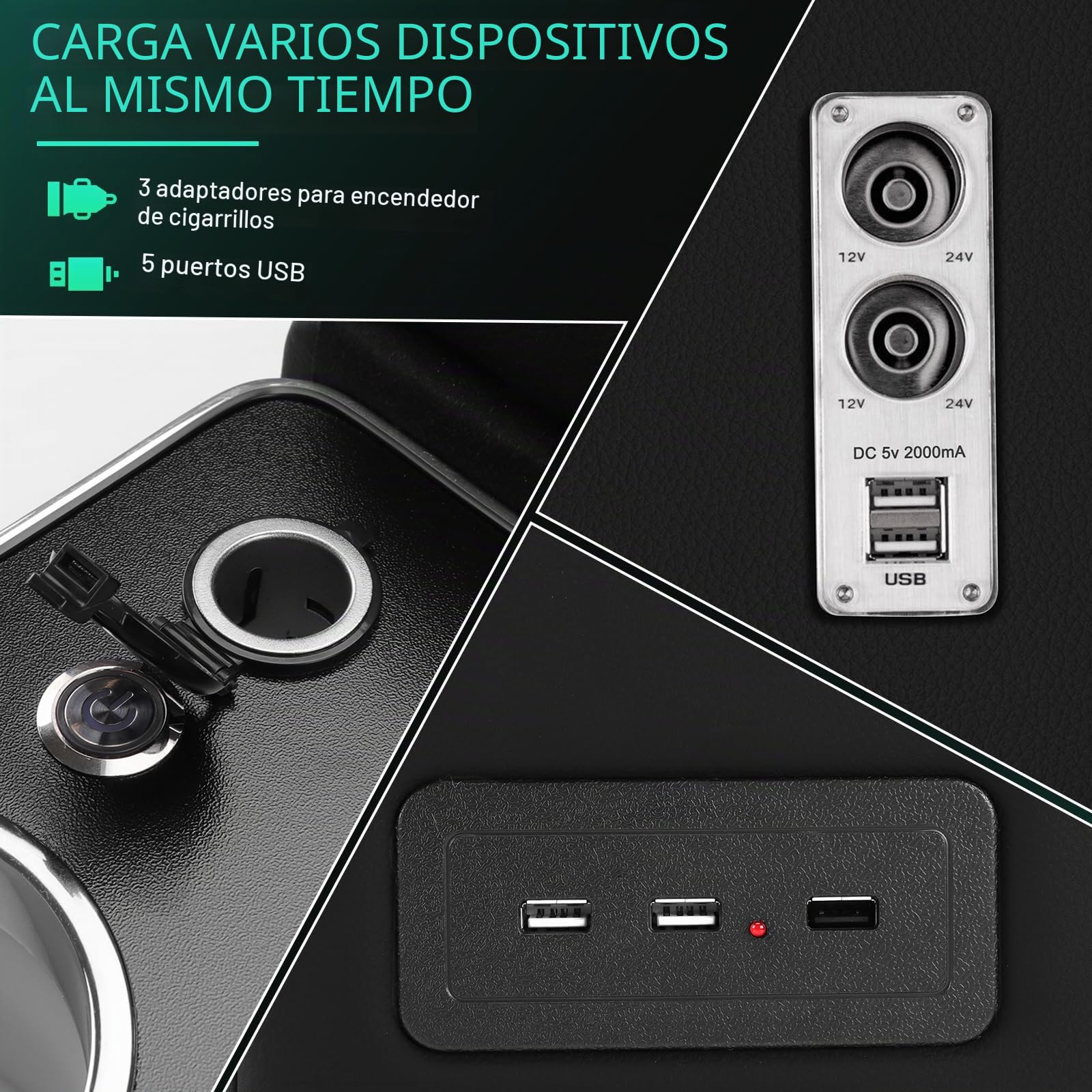 KAOLALI Consola Central Compatible con VW T4 T5 T6 T6.1 T7 2003-2019 | Consola Central con Compartimentos y Portavasos, con Estantes, Puerto USB y Luces LED, Elegante Apariencia, Negro
