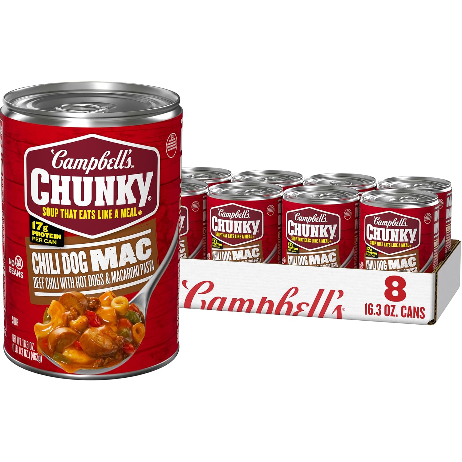 Campbell’s Chunky Chili Dog Mac Soup, 16.3 oz Can (8 Pack)