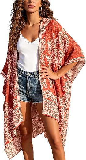Breezy Lane Women's Kimono Cardigan Summer Swimsuit Coverups Beach Cover Up with Floral Print for Vacation