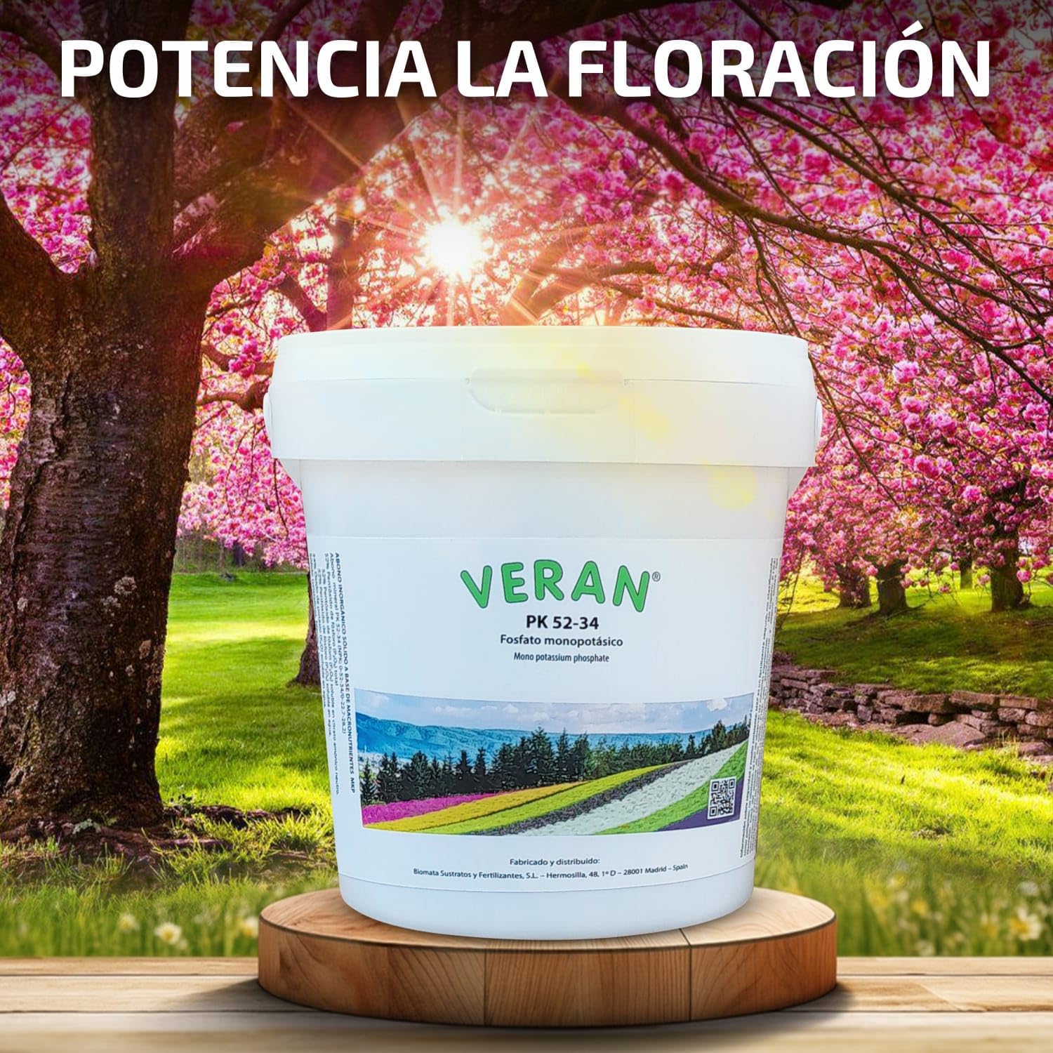 VERAN | Fertilizante Plantas de Flor, Citricos y Huerto PK52-34 | 1KG | Estimula el Crecimiento y el Florecimiento | Hidrosoluble Cristalino Monopotasico + Fosforo | Abono de Fosforo y Potasio