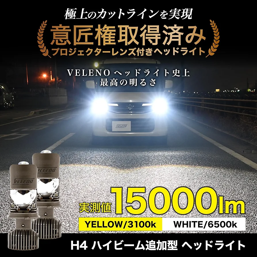 Amazon | VELENO H4 LED ヘッドライト プロジェクター 実測値 15000 lm