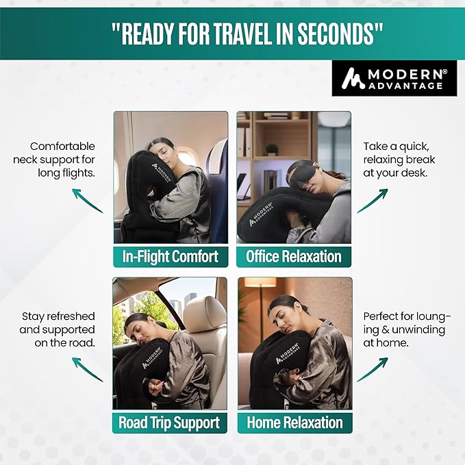 Almohada Inflable Viaje con Soporte Ajustable Negro miniatura 6