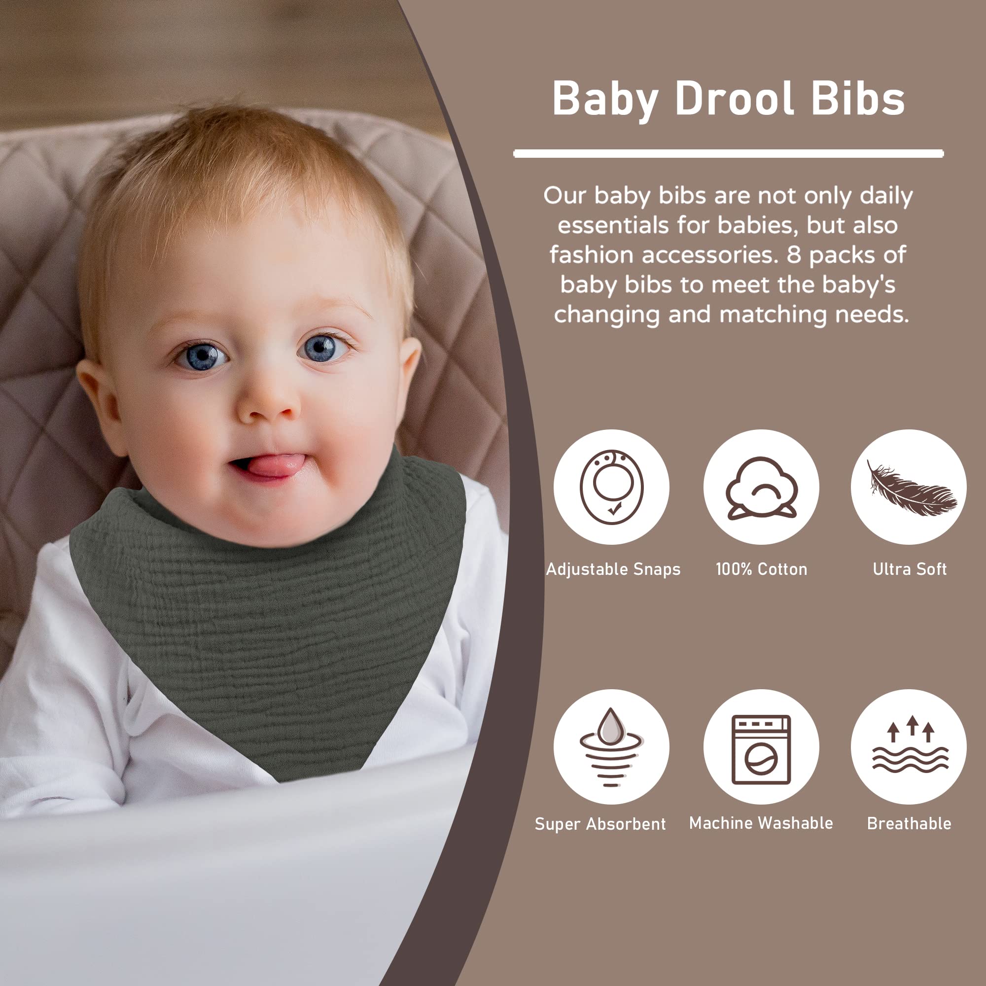 Bavoirs Bandana 8 Pièces Lot De 8 Bavoirs Bandana Bébé Atopo - Coton Absorbant - Boutons Réglables - Pour Nouveau-nés Et Tout-petits Bavoirs Bebe