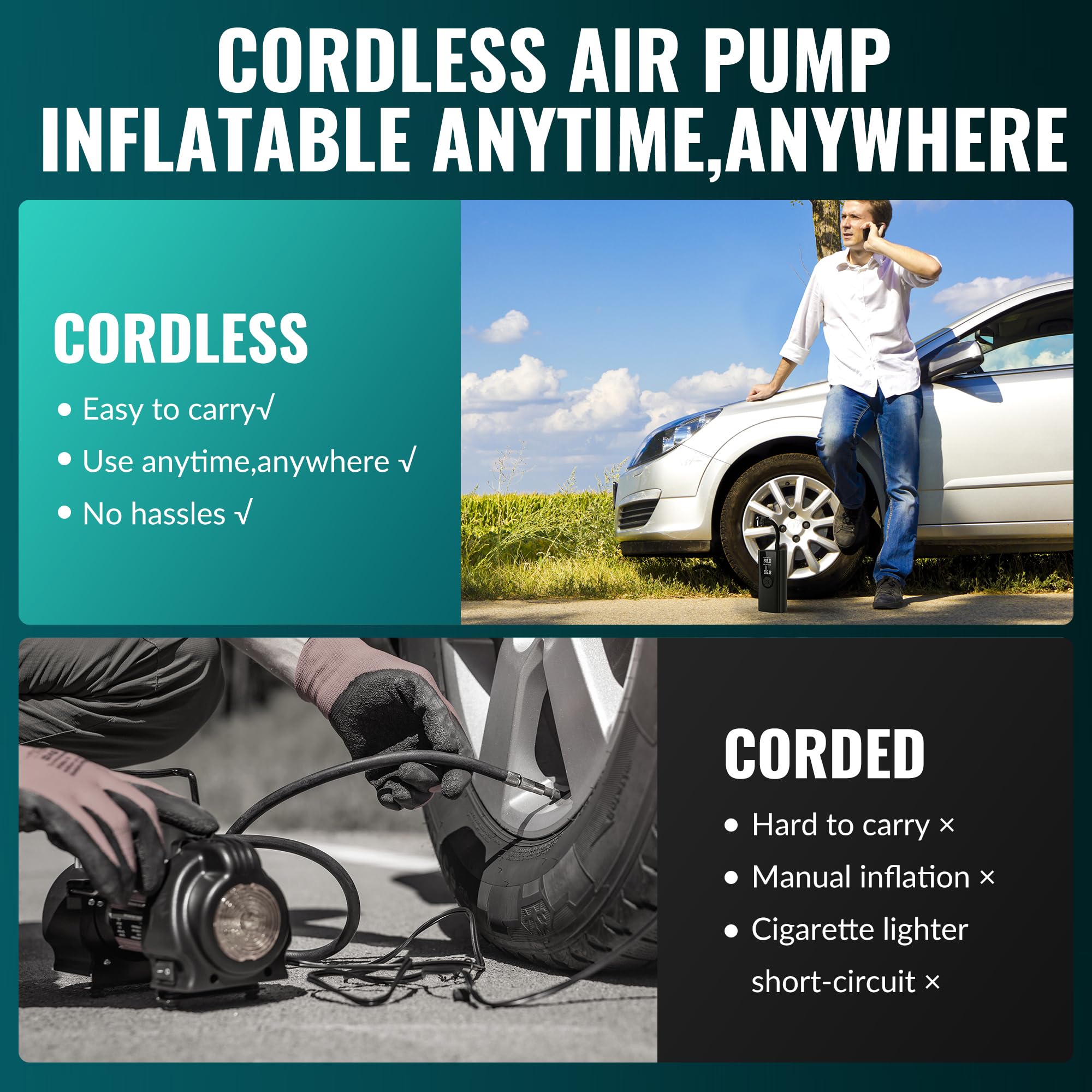Upgrade Tire Inflator Portable Air Compressor-180PSI Air Pump for Car Tires-Electric 3X Faster Tire Inflation-Cordless Tire Pump with — view 5