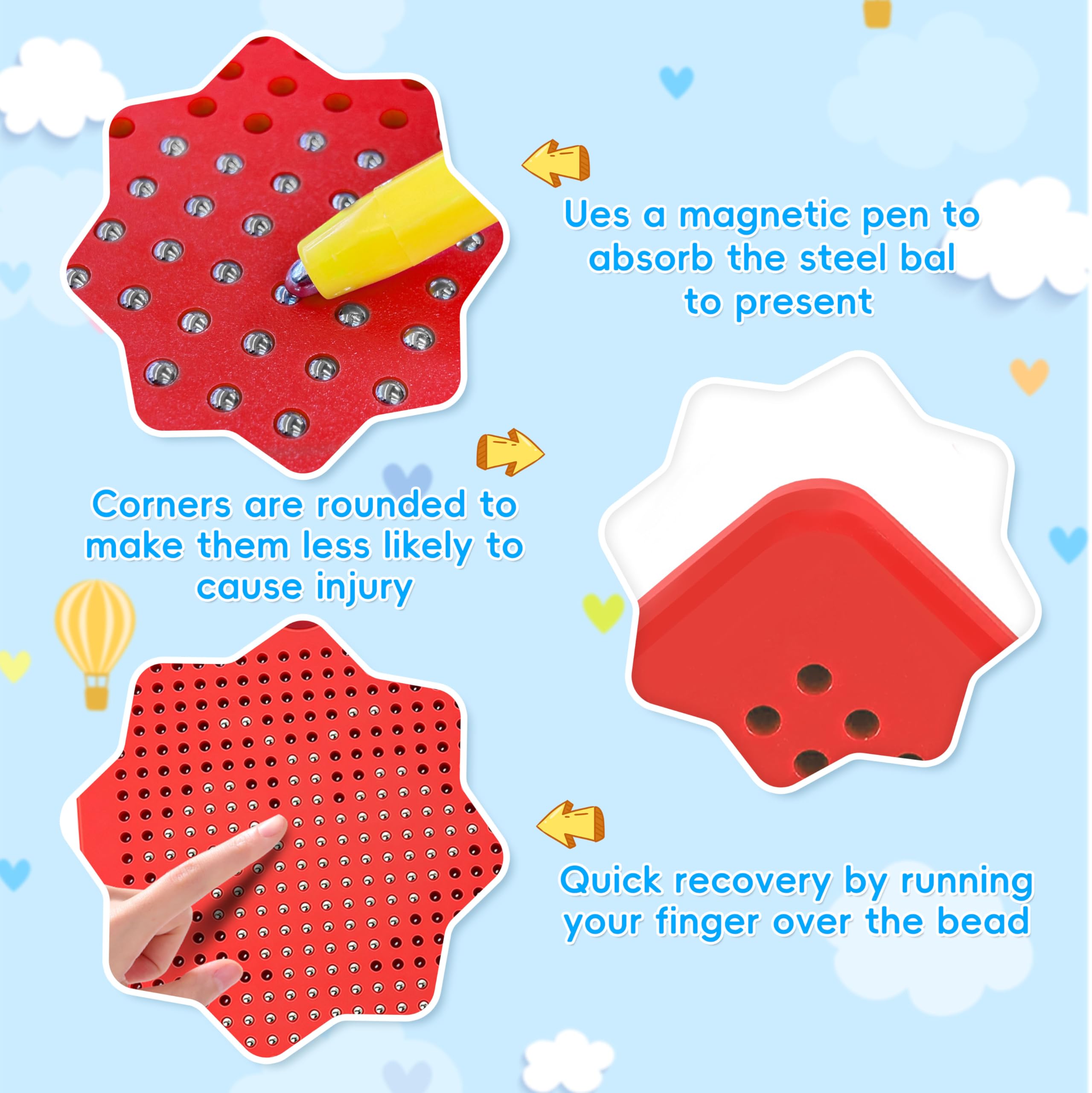 AMFUN 2 Pcs Magnetic Steel Ball Drawing Board with Pen, Magnetic Drawing Boards for Kids, Magnetic Doodle Board Tablet, Educational Toy for Children's Drawing, Doodling and Writing (Red, Blue) - Image 2