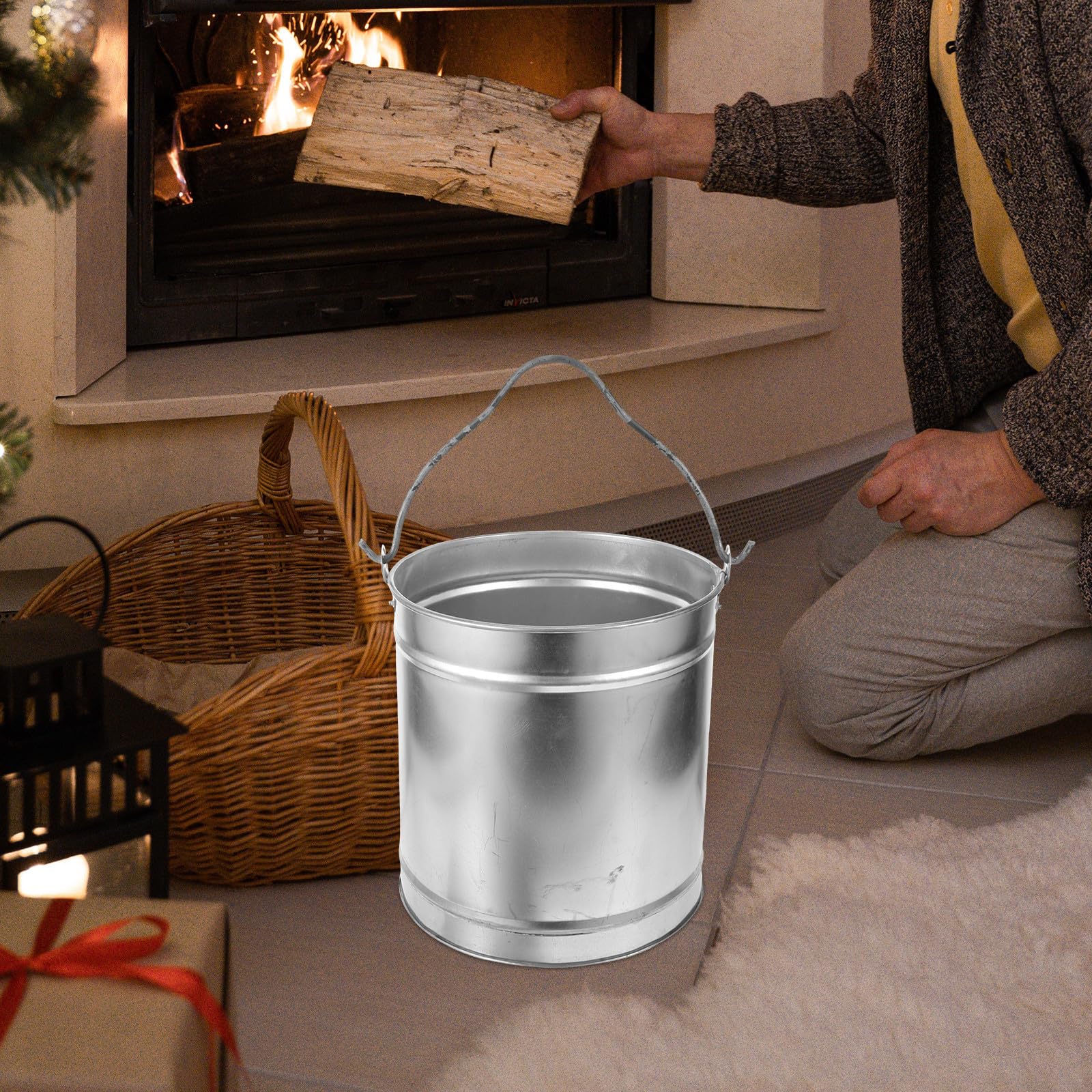 Cubo de Cenizas de Metal Grande de Hierro para Chimenea y Barbacoa