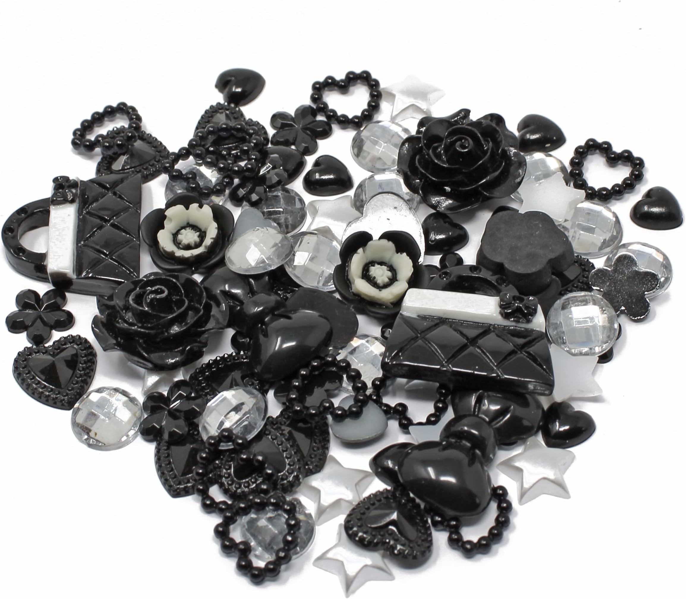 – 80 Mix Black/Silver Shabby Chic Resin Flatbacks - Stylish Embellishments for Creative Cardmaking and DIY Craft Projects