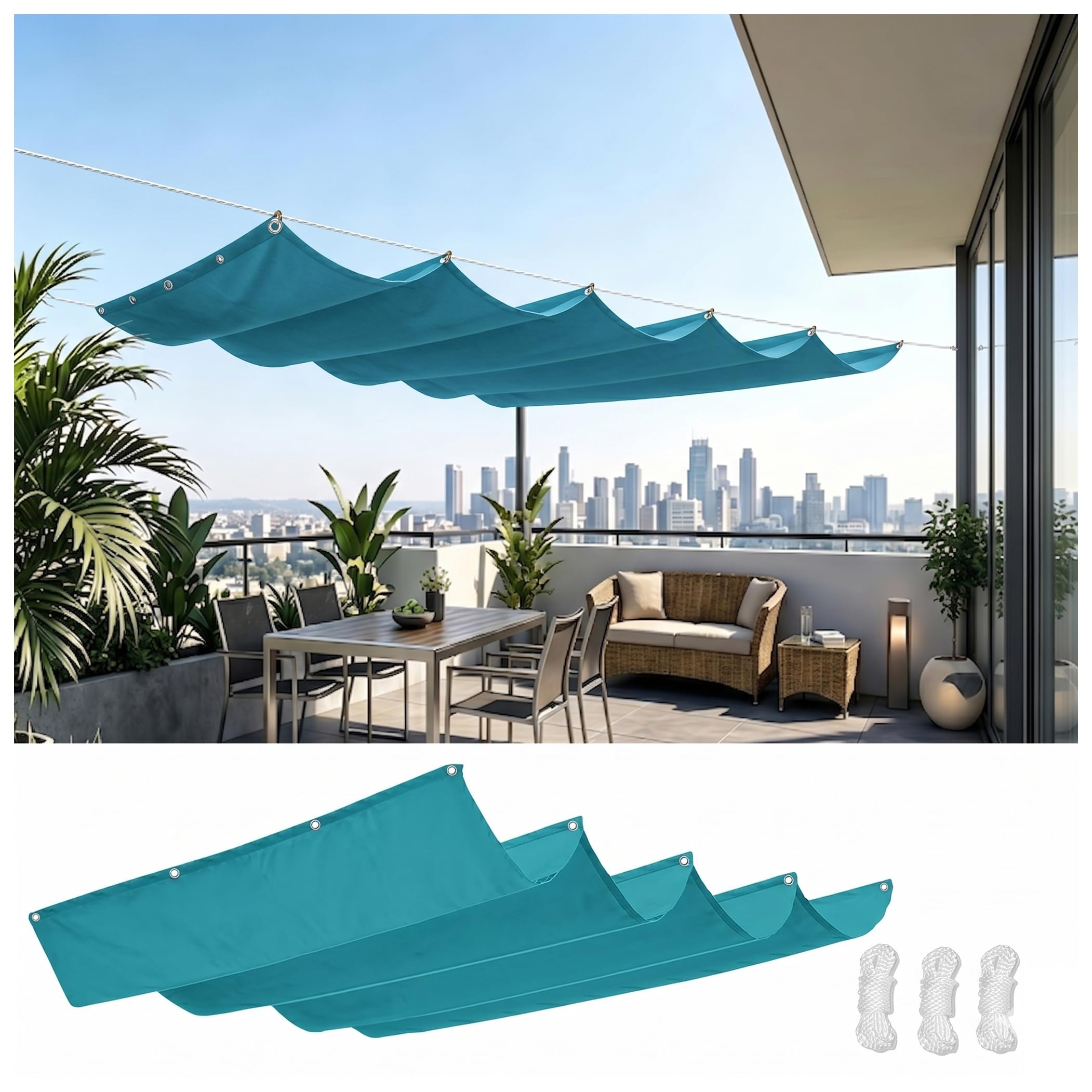 Paravent de balcon 120x200 bleu en toile d'ombrage coulissante en vague Oxford