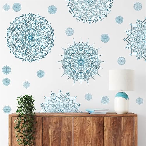 Miniatura 30 de Kazova Calcomanía de pared de mandala, calcomanías de pared de mandala de loto, calcomanías de pared de flores extraíbles para despegar y pegar