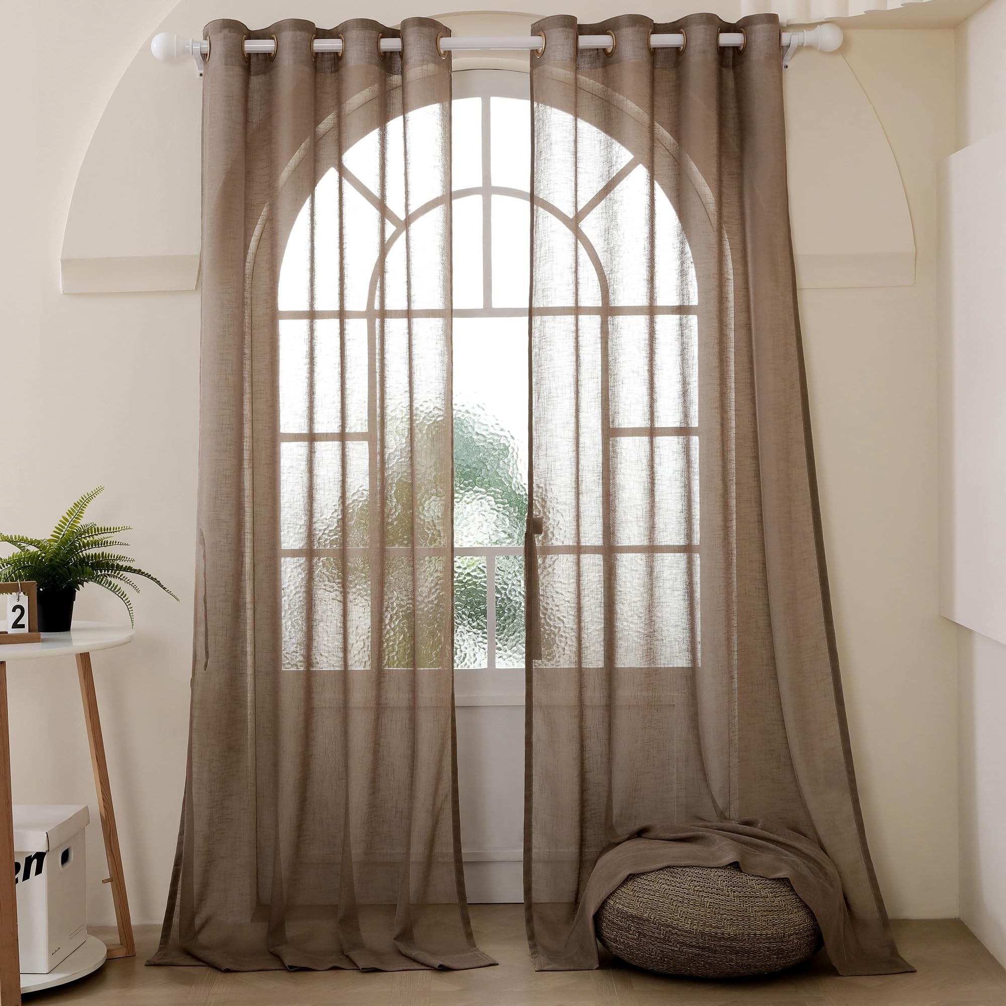 Story@Home Door Sheer Curtains 7 Feet Long Set of 2 | Solid Printed | Semi Transparent Curtain | Net Curtain | Curtains for Living Room | (118 x 215 cm, Camel) | Perfect for Home Decors