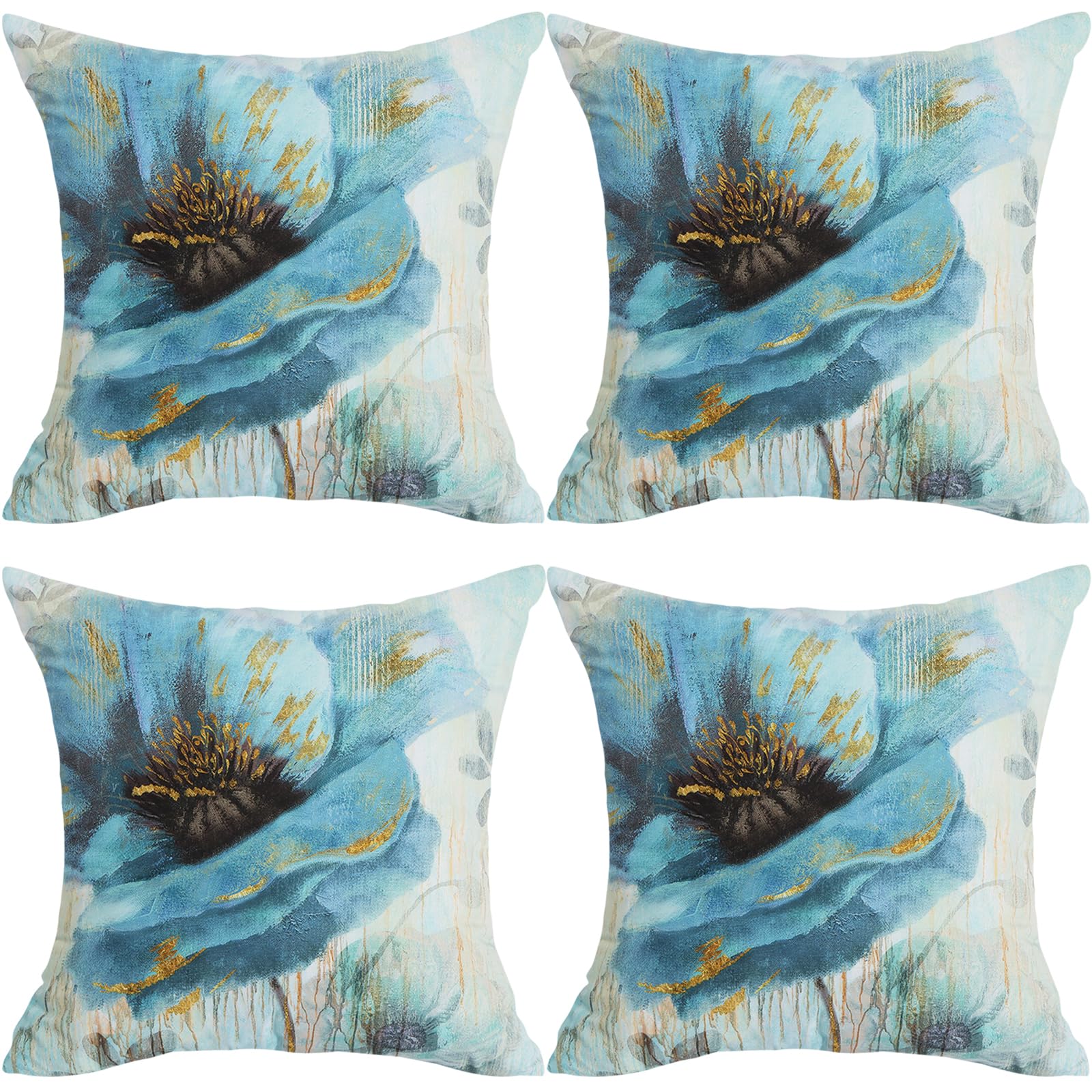 Traziewell Cushion Covers Set of 4 Flowers Square Pillow Cover Throw Pillow Case Home Decor Pillowcases Floral Cushions Cover for Sofa Chair Couch Bedroom Garden Home Decorative 45x45cm 6109