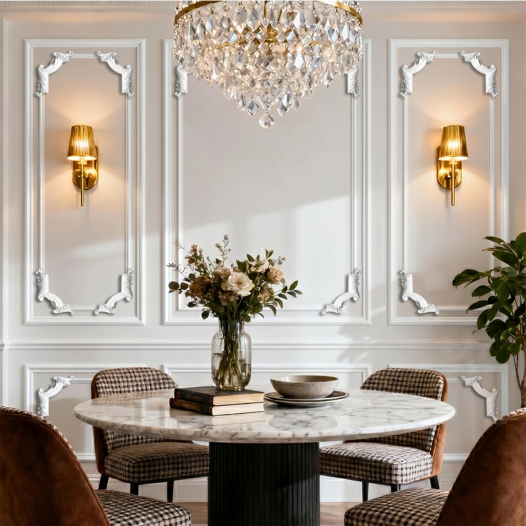 4 PCS Angolari Decorativi per Pareti E Soffitti in PU Modanature Angolari 3D con Decorazioni Floreali Profili Decorativi Verniciabili per Cornici E Angoli Elegante Finitura