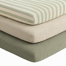 Niceye Muslin Bassinet Sheets 3-Pack for Bedside Sleepers, 33" x 21" | 100% Cotton, Soft & Breathable, Full Elastic Fit, for Baby Delight, Dream On Me, Baby Girl Boy Green