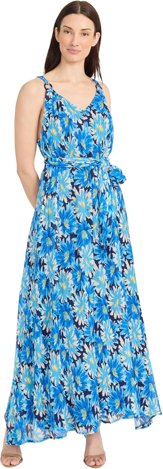 Maggy London Womens V Neck Racerback Maxi Adjustable Strap Empire Waist-Summer Wedding Guest Dress - Image 4