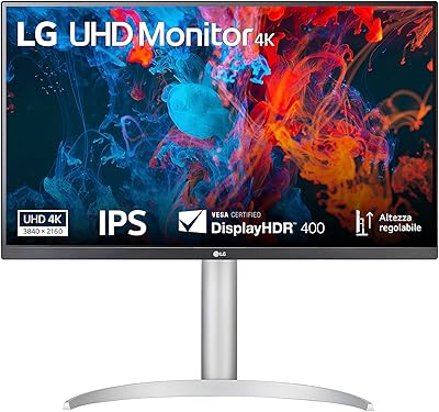 LG 27UP650K Monitor 27 pollici Ultra HD 4K (3840x2160), IPS, HDR 400, DCI-P3 95%, 60Hz, 5ms (GtG), HDMI 2.0, DisplayPort 1.4, AUX, Stand Pivot, Flicker Safe, Bianco