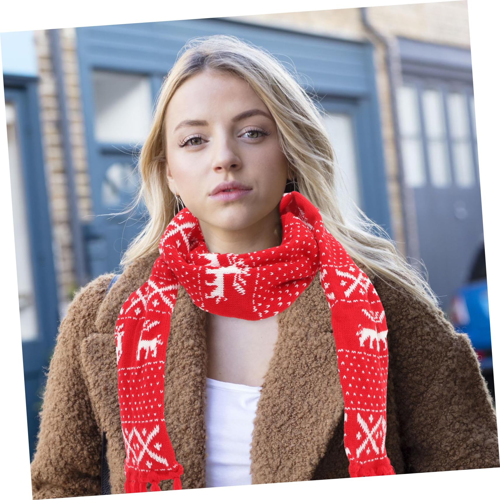 Homoyoyo Sciarpa Natalizia in Lana Lavorata a Maglia Rossa, Sciarpa Invernale Calda e Morbida Dettagli Natalizi, per Occasioni Casual Freddo Inverno