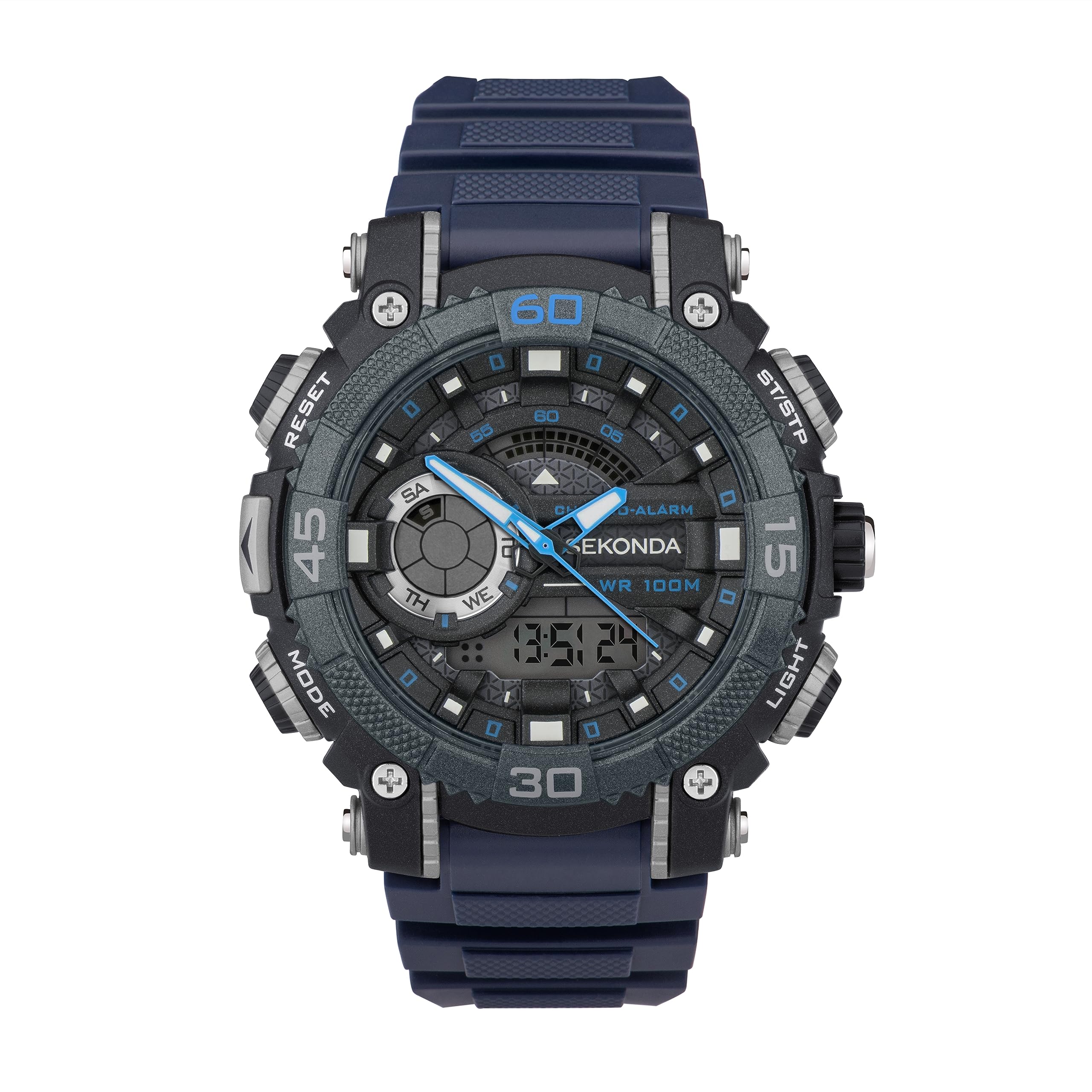 Sekonda Men's Analogue Digital Watch 49mm Plastic Case and Strap, Navy, Strap: