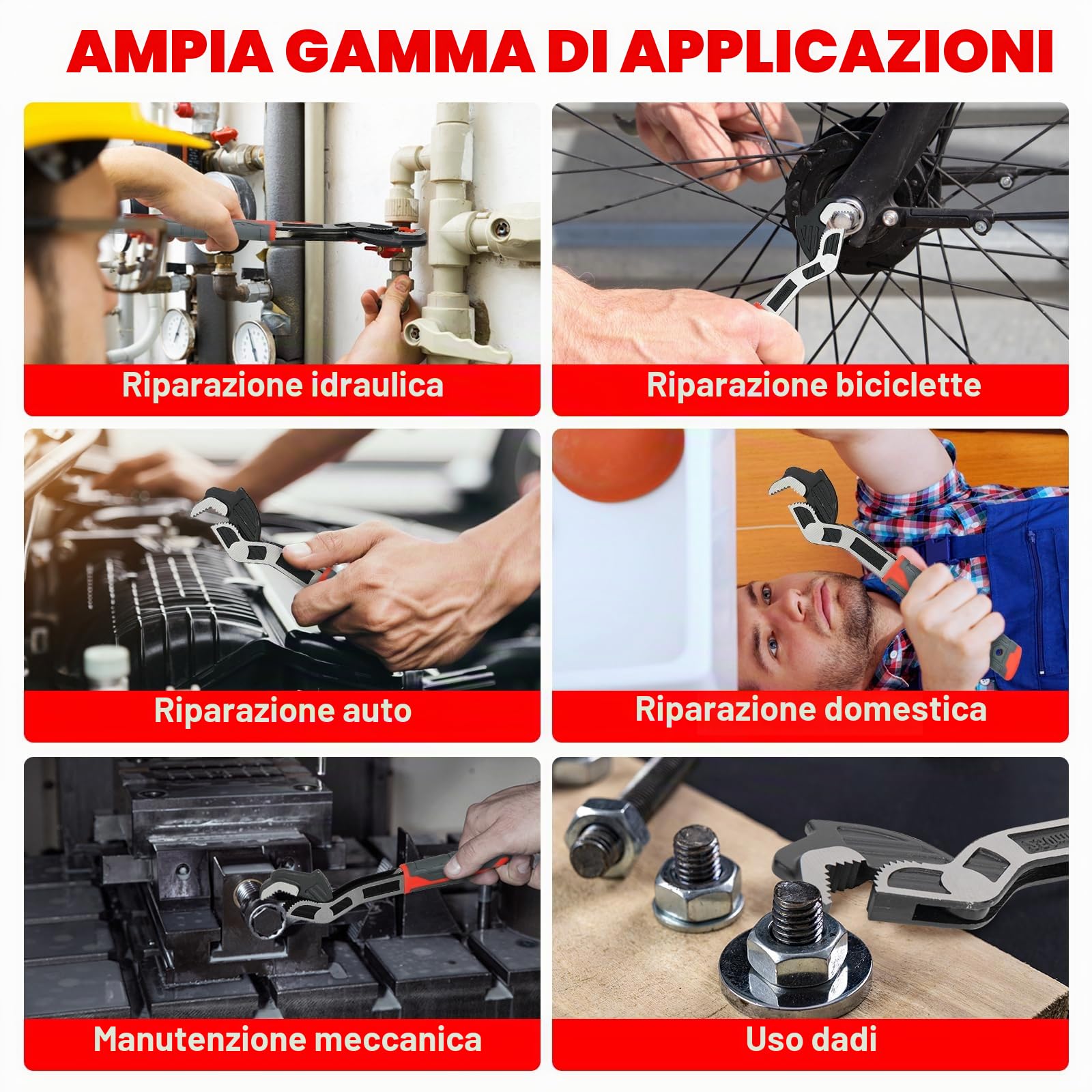 Chiave Inglese Regolabili 4 Pezzi, Chiavi Idrauliche Autobloccanti, Set di Chiavi Inglesi Universali per Tubi, Incluse 300, 250, 200, 150mm
