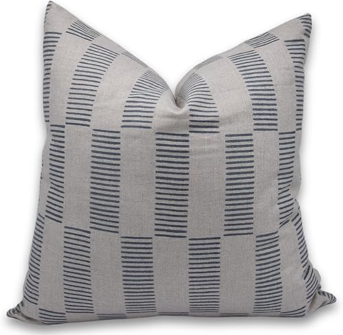 Fundas de almohada de lona de pato con estampado de bloques de 14 x 14 pulgadas, hechas a mano, fundas de almohada vintage para sofá y sofá, funda