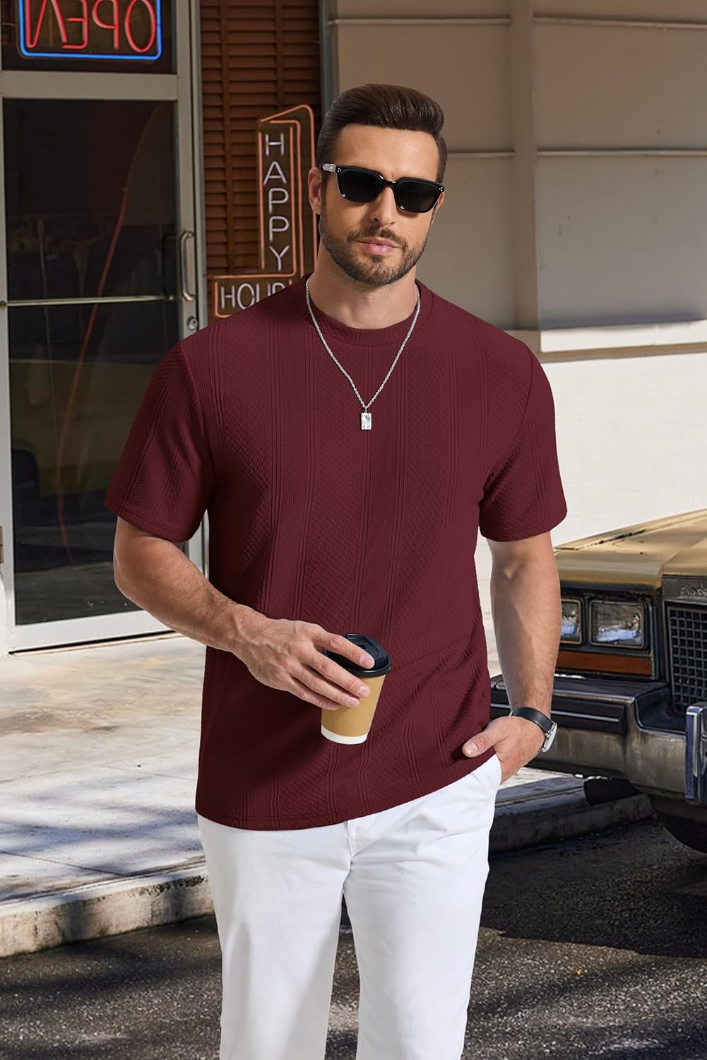 COOFANDY Men's T-Shirt Short Sleeve Crew Neck Textured Shirts Classic Knit Pullover Tees - Image 7