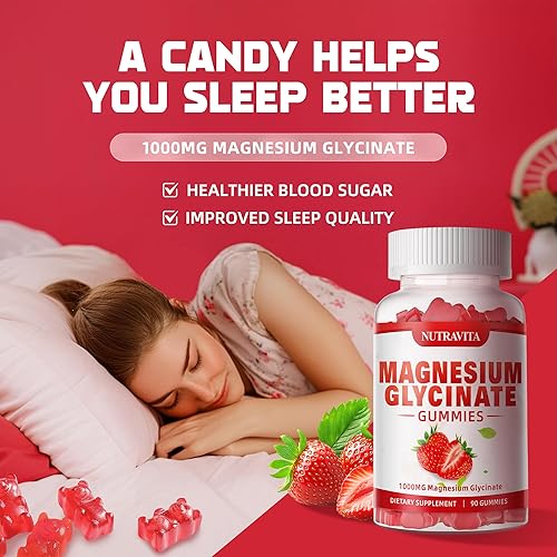 Miniatura 5 de Gomitas de glicinato de magnesio 1000mg con L-treonato, suplemento de complejo quelado de magnesio y potasio con vitamina D, B6, CoQ10, calcio,