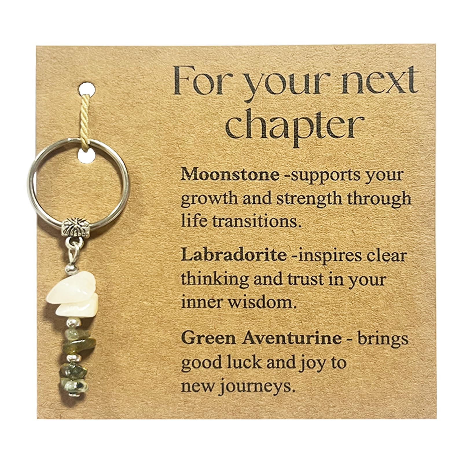 Virelle 1Pcs Crystal Keychain - Moonstone Labradorite Green Aventurine Good Luck Charm, Retirement Gift Keyring for Women & Men, Inspirational Next Chapter Present