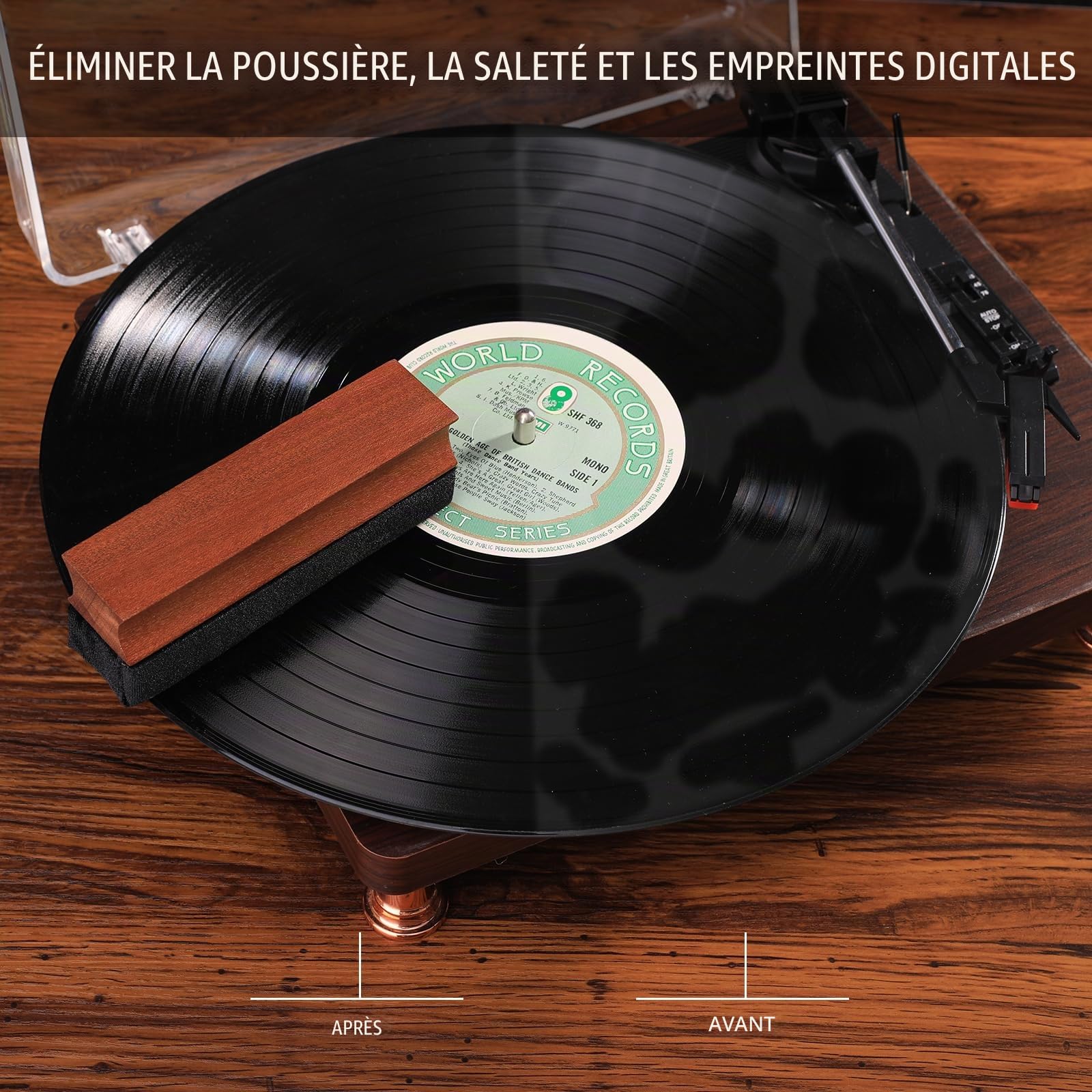 Kit de nettoyage de disque en vinyle Mopiano | Kit complet de nettoyage de disque vinyle 6-en-1 pour albums | Comprend une brosse en velours doux pour disques vinyles, liquide nettoyant pour LP