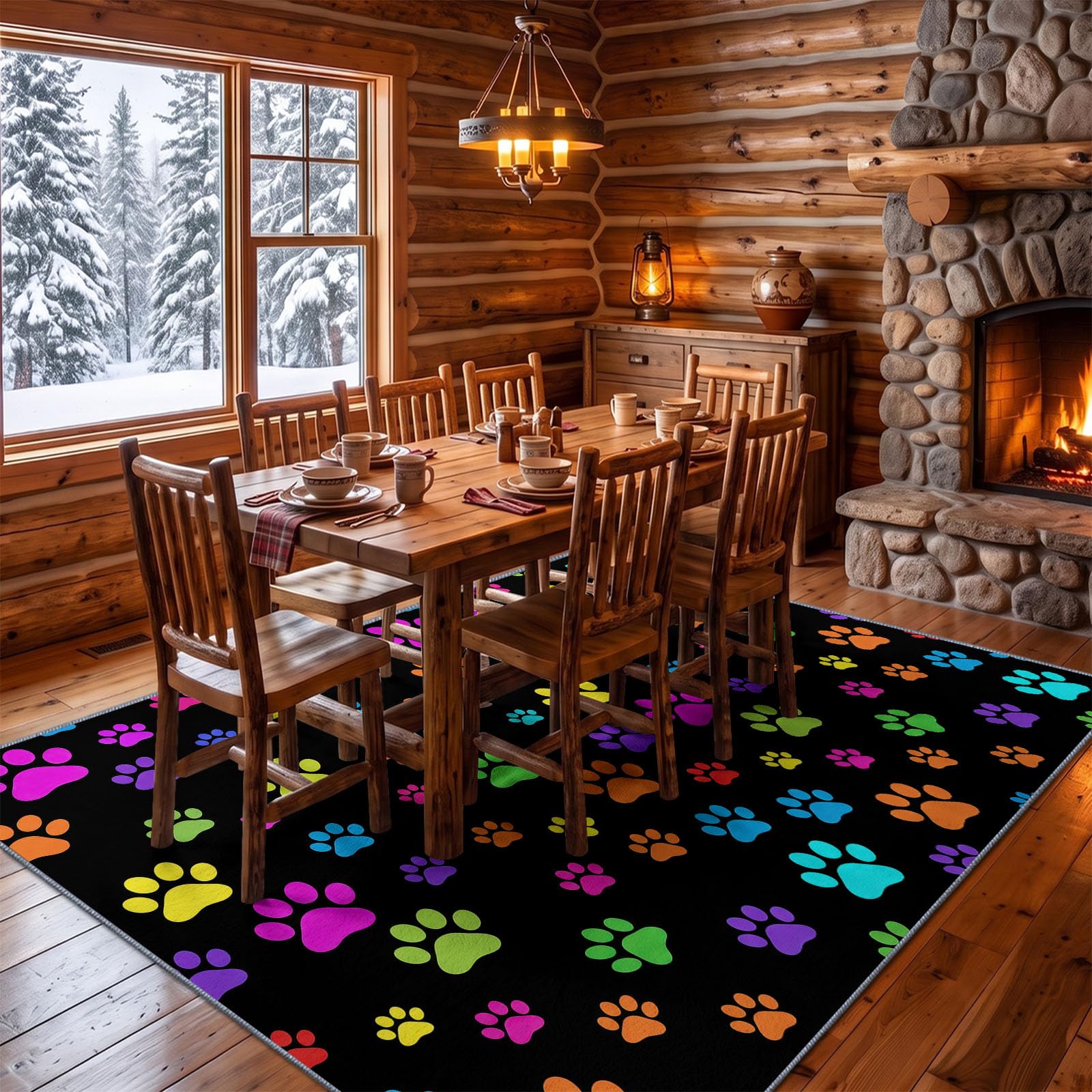 Noir Tapis Salon 80 x 150 cm, Ludique Lavable en Machine Tapis | Chambre Antidérapant, Minimaliste Empreinte De Patte Animale Tapise Bureau Salle a Manger, Doux Poil Ras Rug, Cuisine