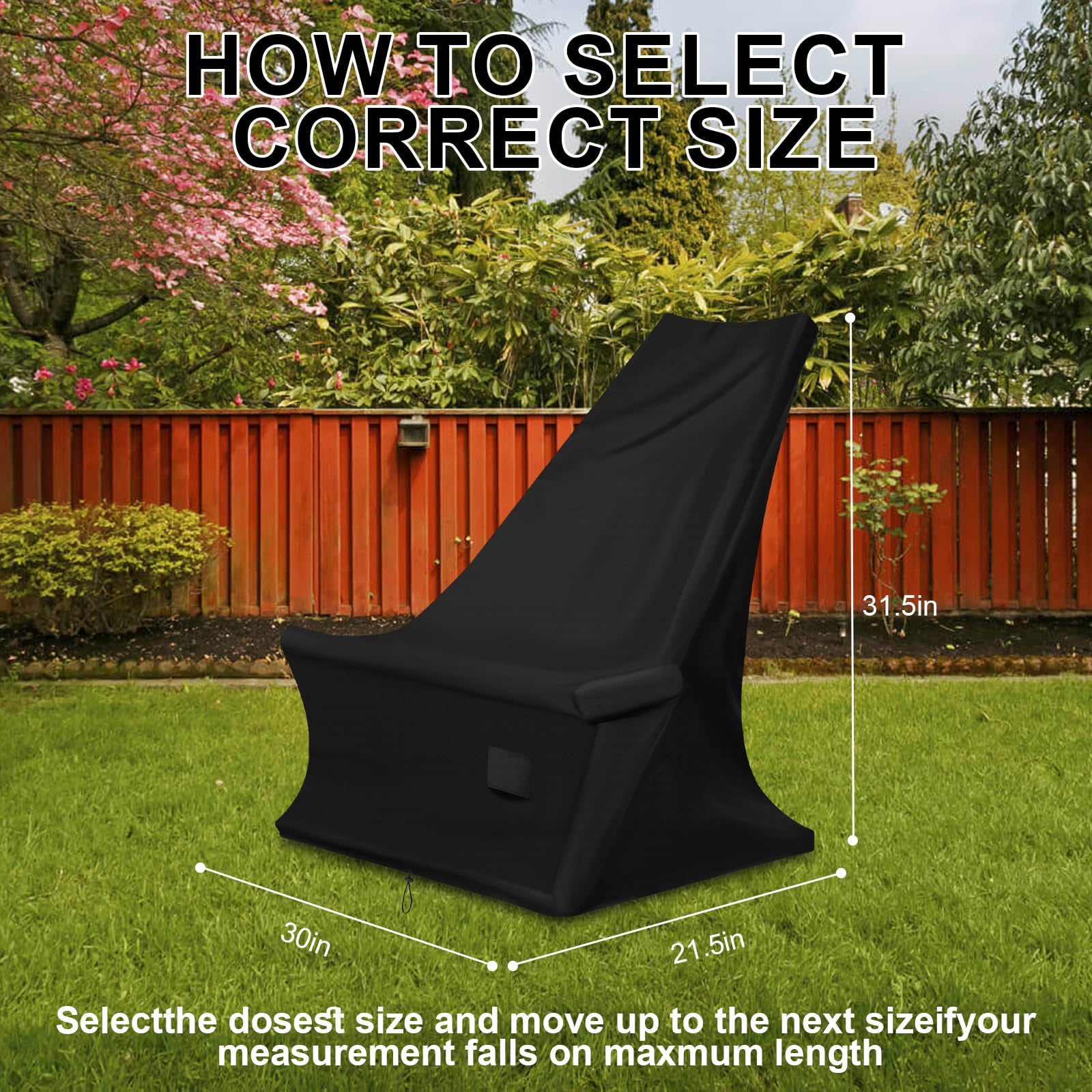GJMZTQG Heavy Duty Outdoor Wooden Folding Chair Cover, 600D Waterproof UV Resistant Anti-Fading Patio Chair Cover, with Air Vent and Drawstring, Black,30